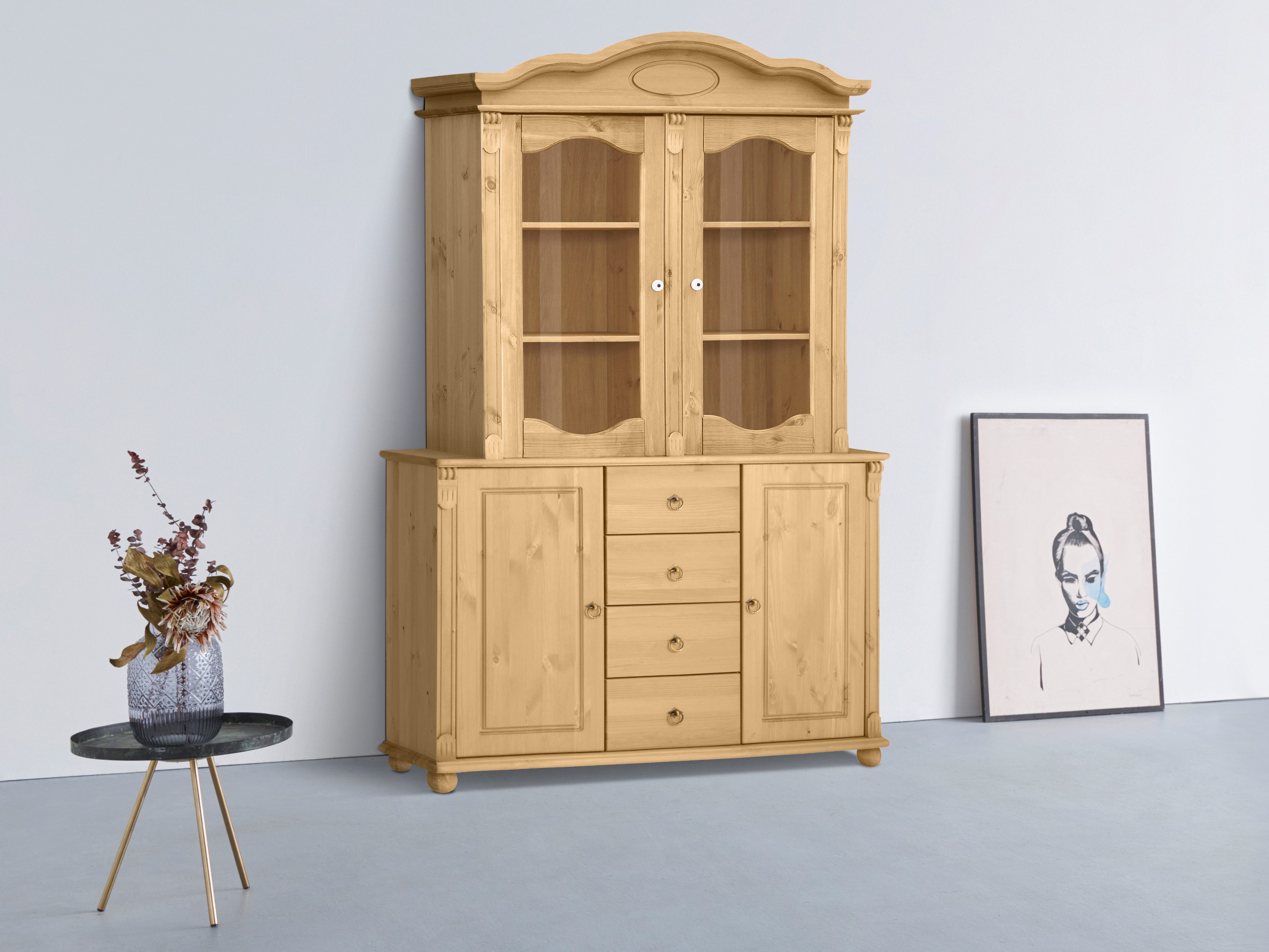 Home affaire Kast met laden en deuren Tessin, buffetonderkast, klassieke landelijke stijl van massief, fsc®-gecertificeerd dennenhout, 128cm breed
