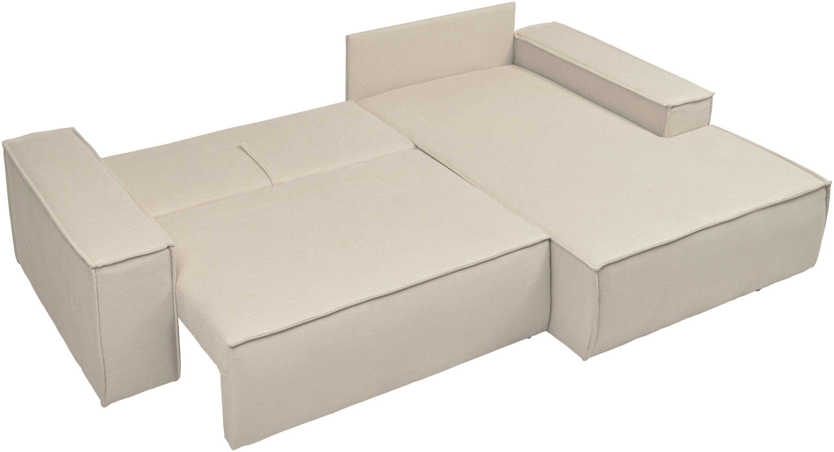 andas Hoekbank Finnley slaapbank 267 cm in Bouclé, fijne structuur en cord, L-vorm