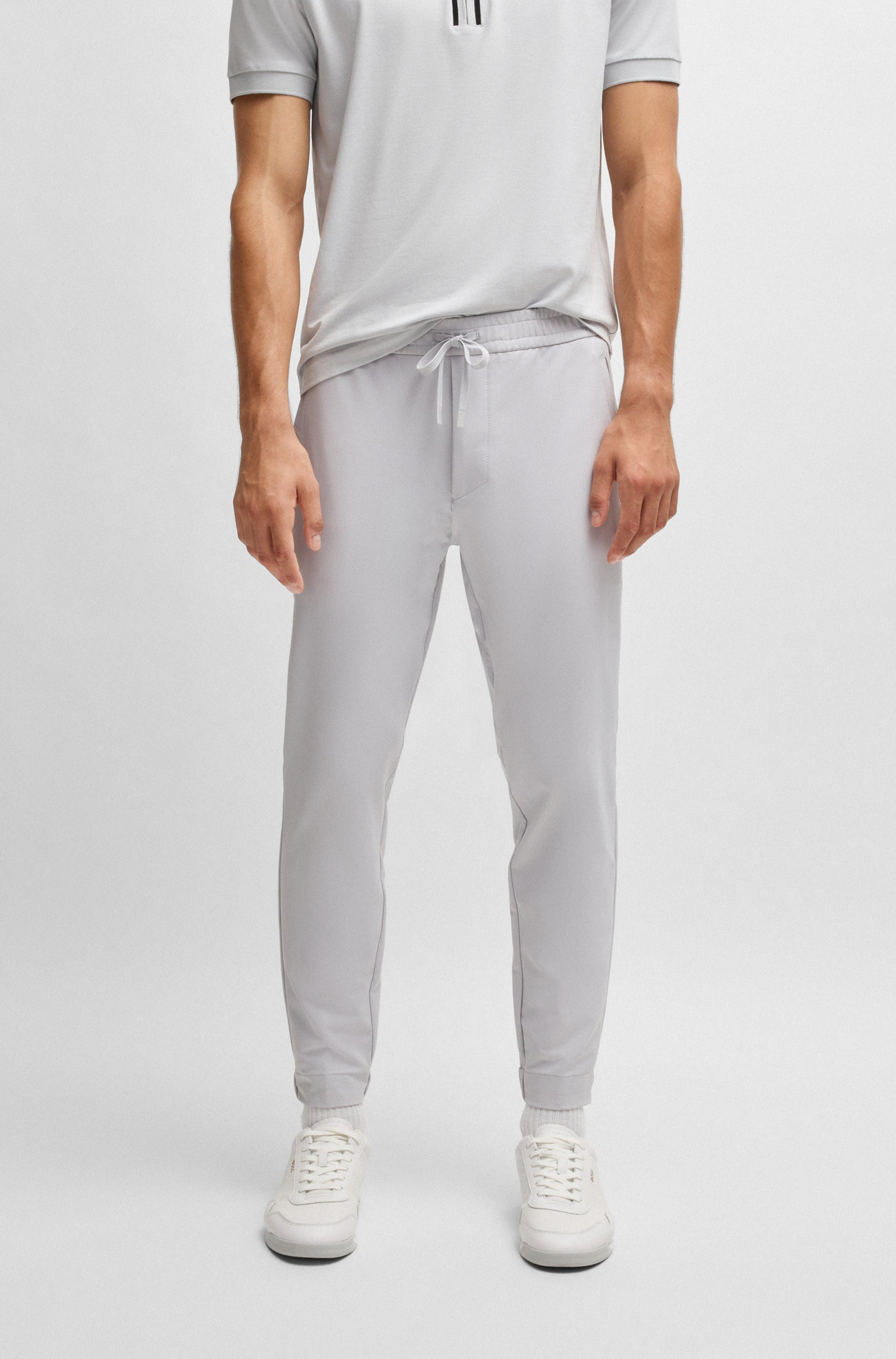 BOSS GREEN Stretchbroek T_Flex met elastische band en rijgkoord heren casual broeken maat 52 grijs