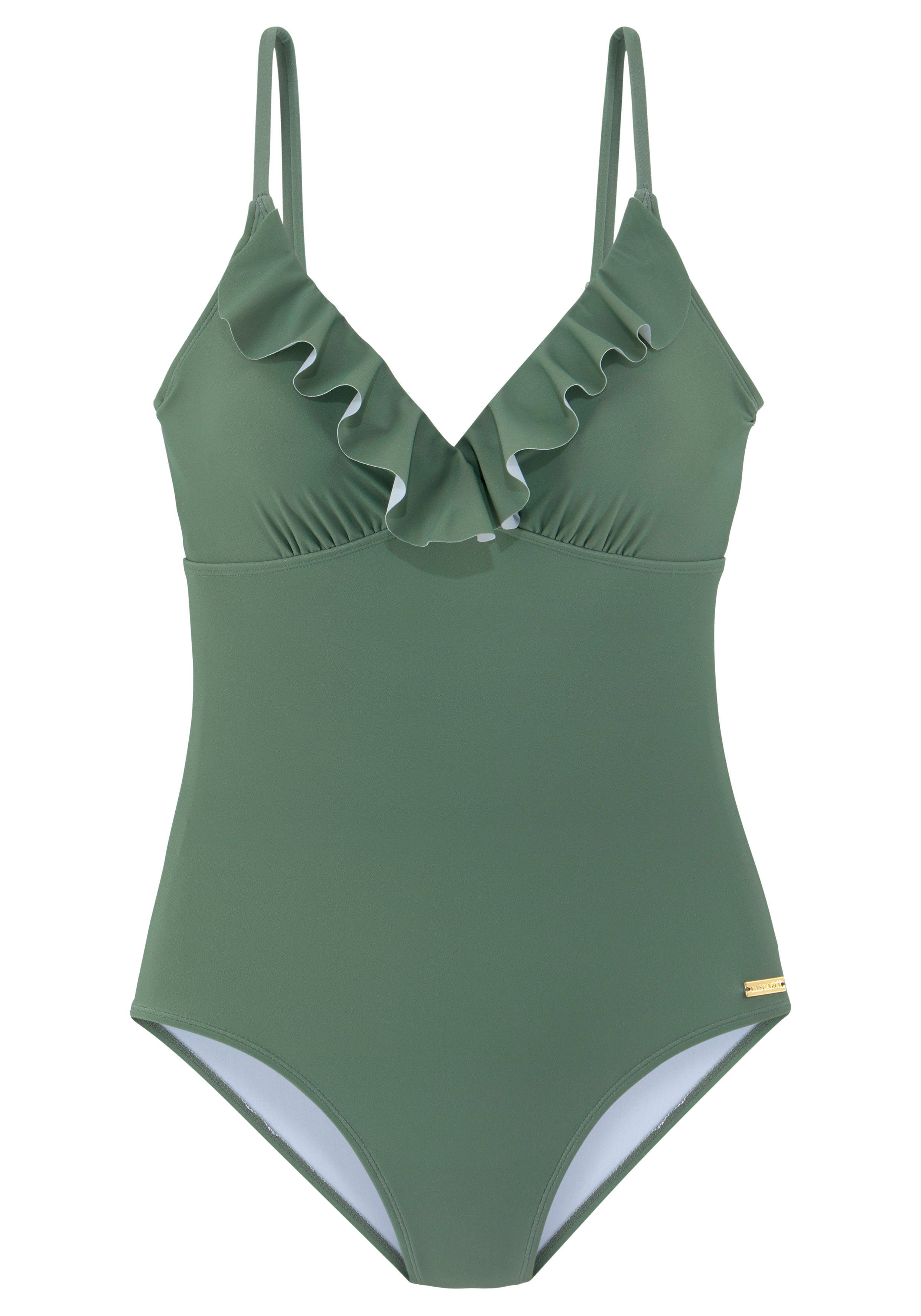 Lascana Badpak Lolo met ruches dames badpakken maat 34 D groen