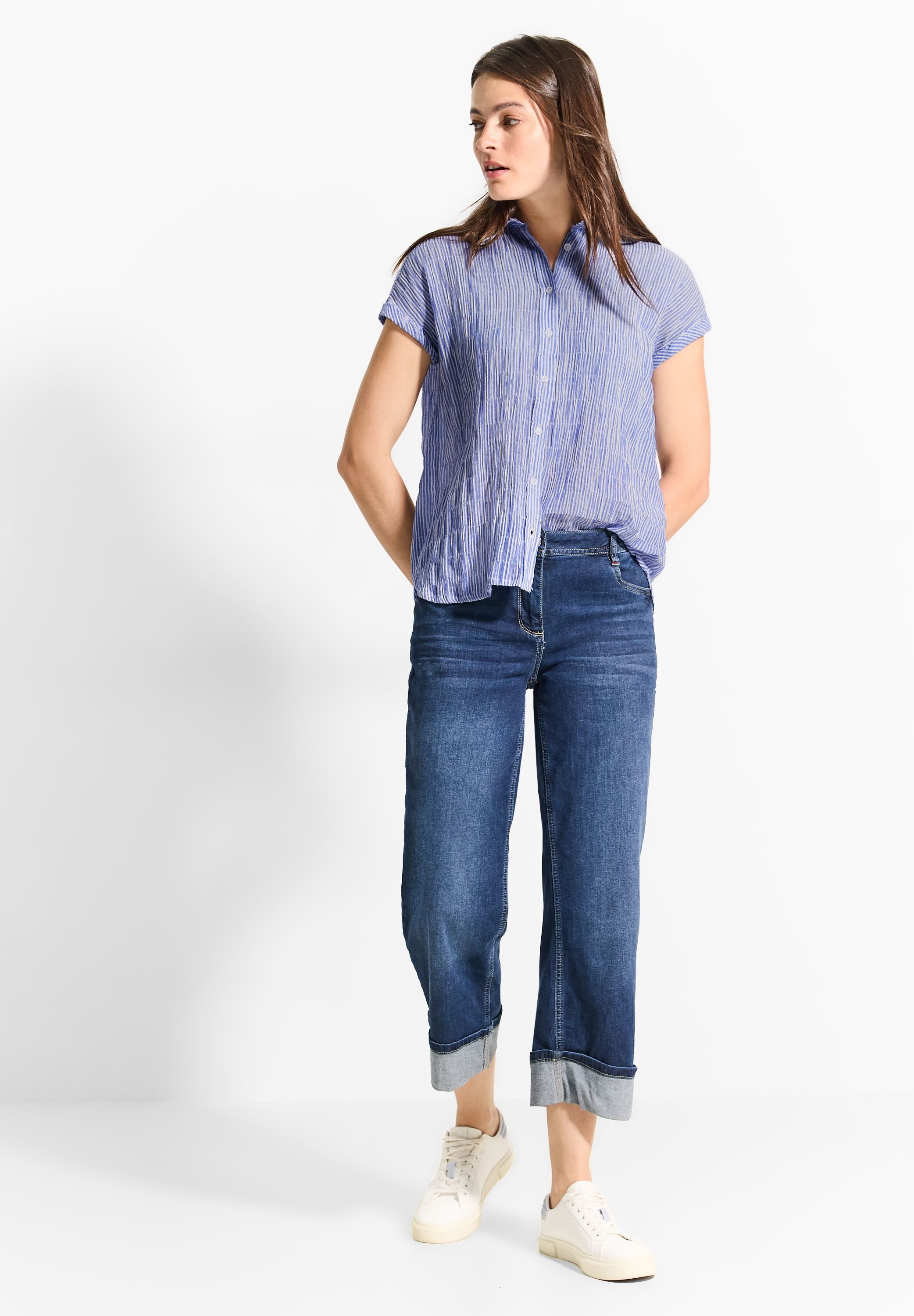 Cecil Blouse met korte mouwen in gekreukte look