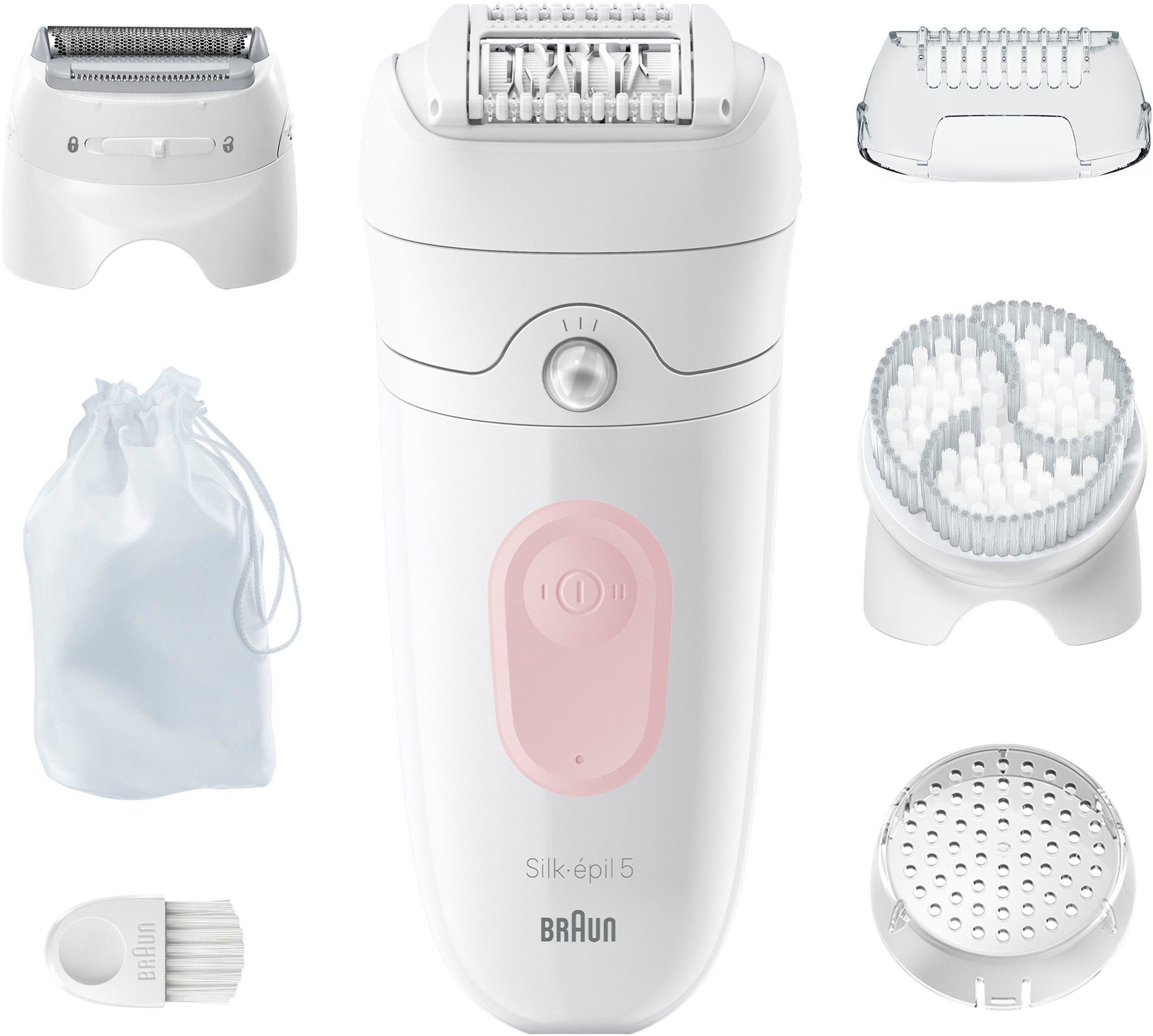 Braun Epilator Silk-épil 5 5-060 met scheeropzetstuk, trimopzetstuk en peelingopzetstukken