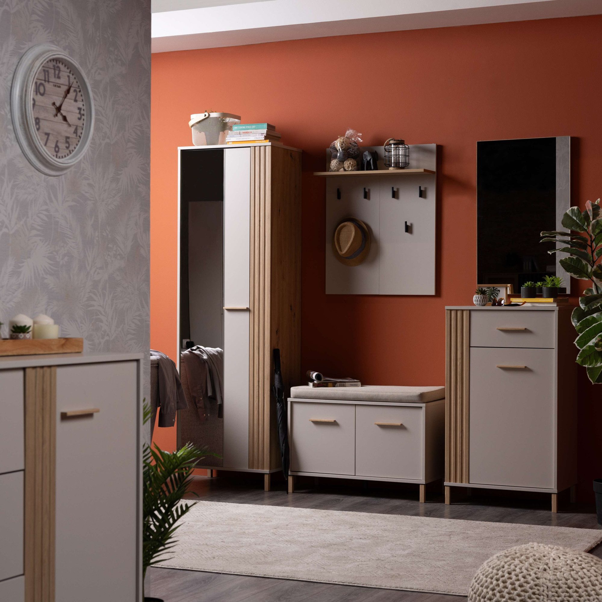 Home affaire Halmeubelset Belfort, breedte 199 cm, in kasjmier en artisan eik decor (set, 5-delig)