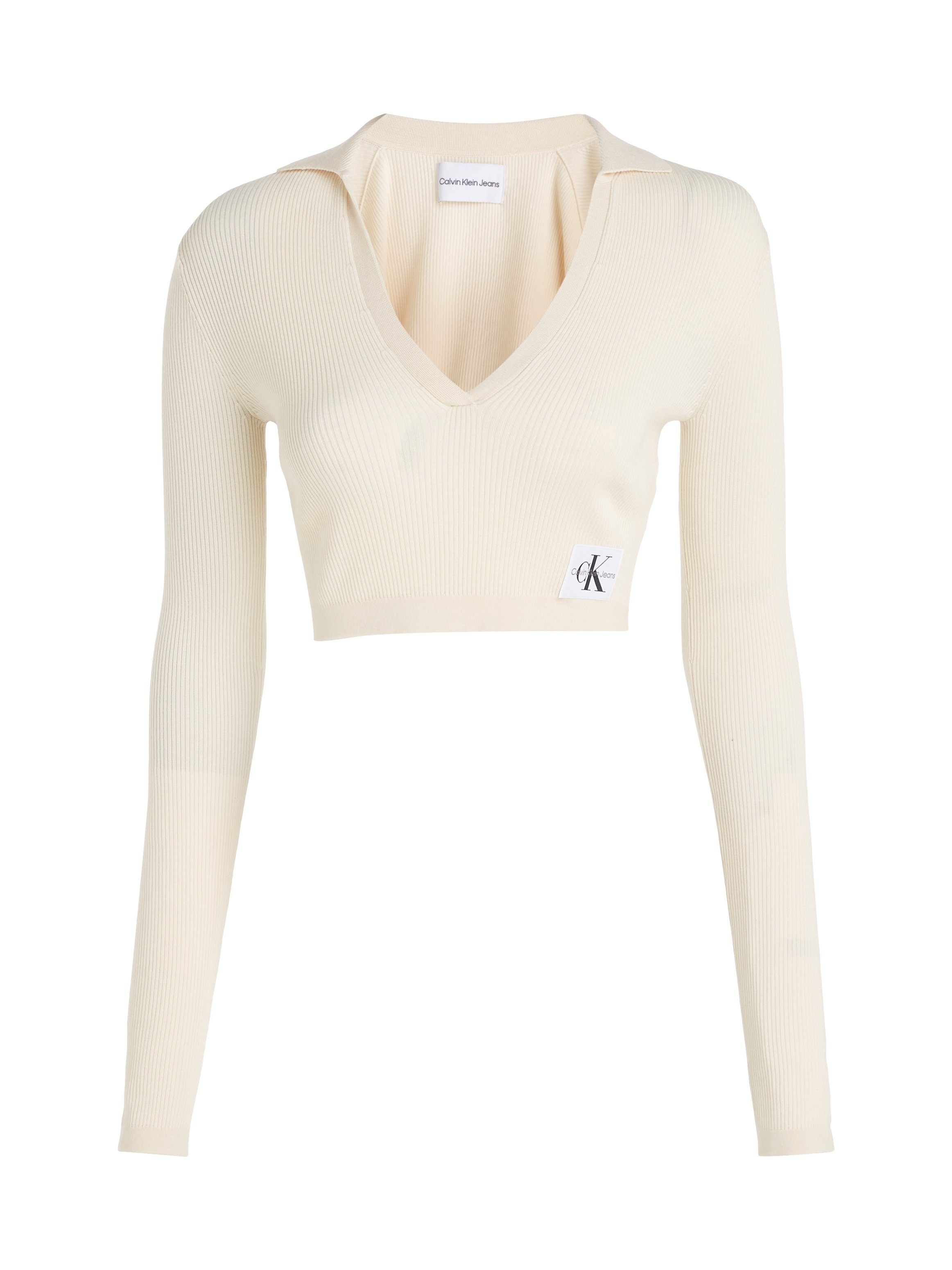 Calvin Klein Trui met V-hals LABEL TIGHT CROP V-NECK SWEATER
