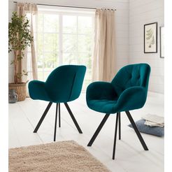 premium collection by home affaire stoel met armleuningen elli bekleding in fluweel, zwart metalen frame (set, 2 stuks) blauw