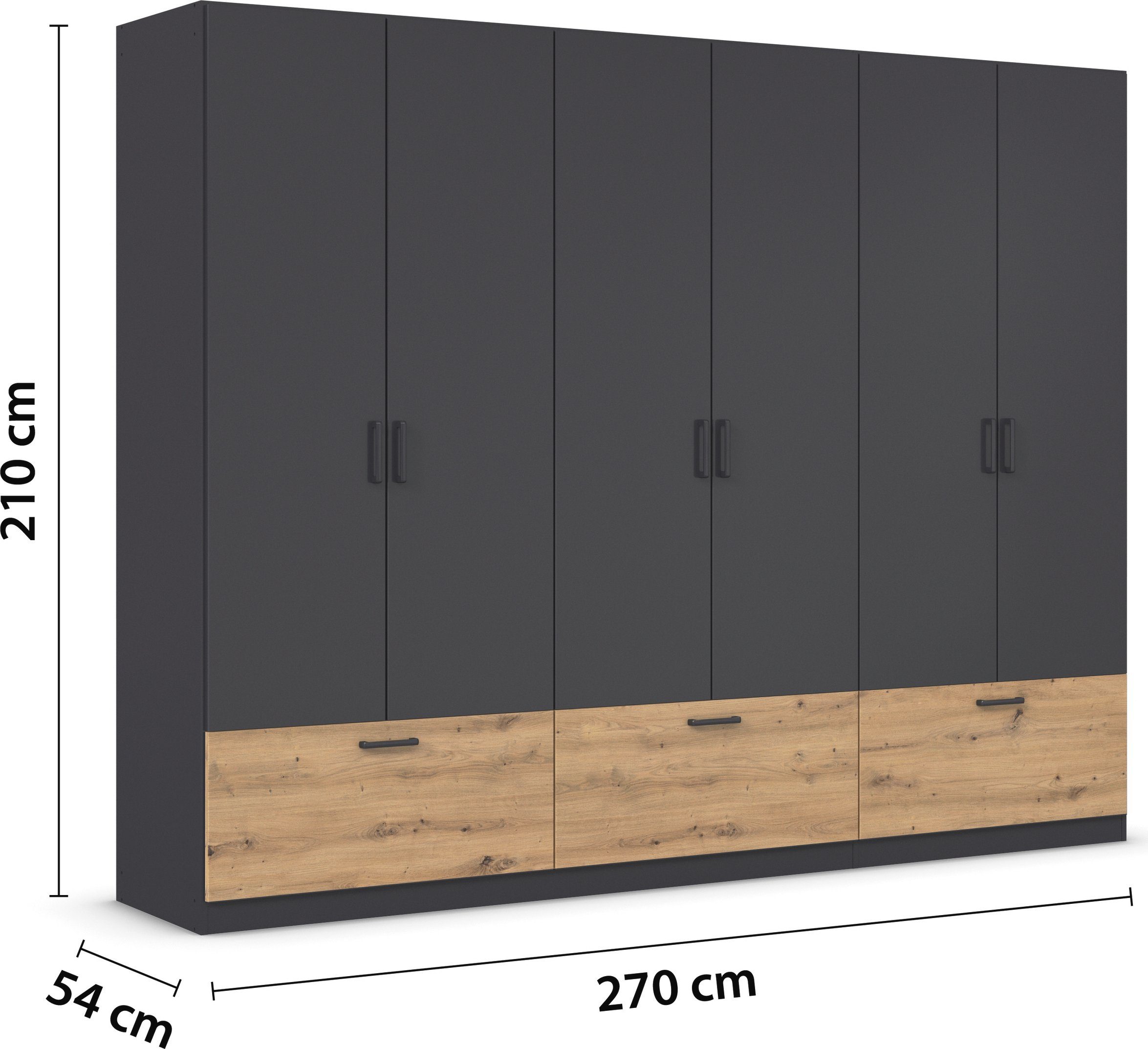 rauch Draaideurkast Kledingkast kast garderobe waskast BARI met lades en moderne greep in grijs metallic made in germany