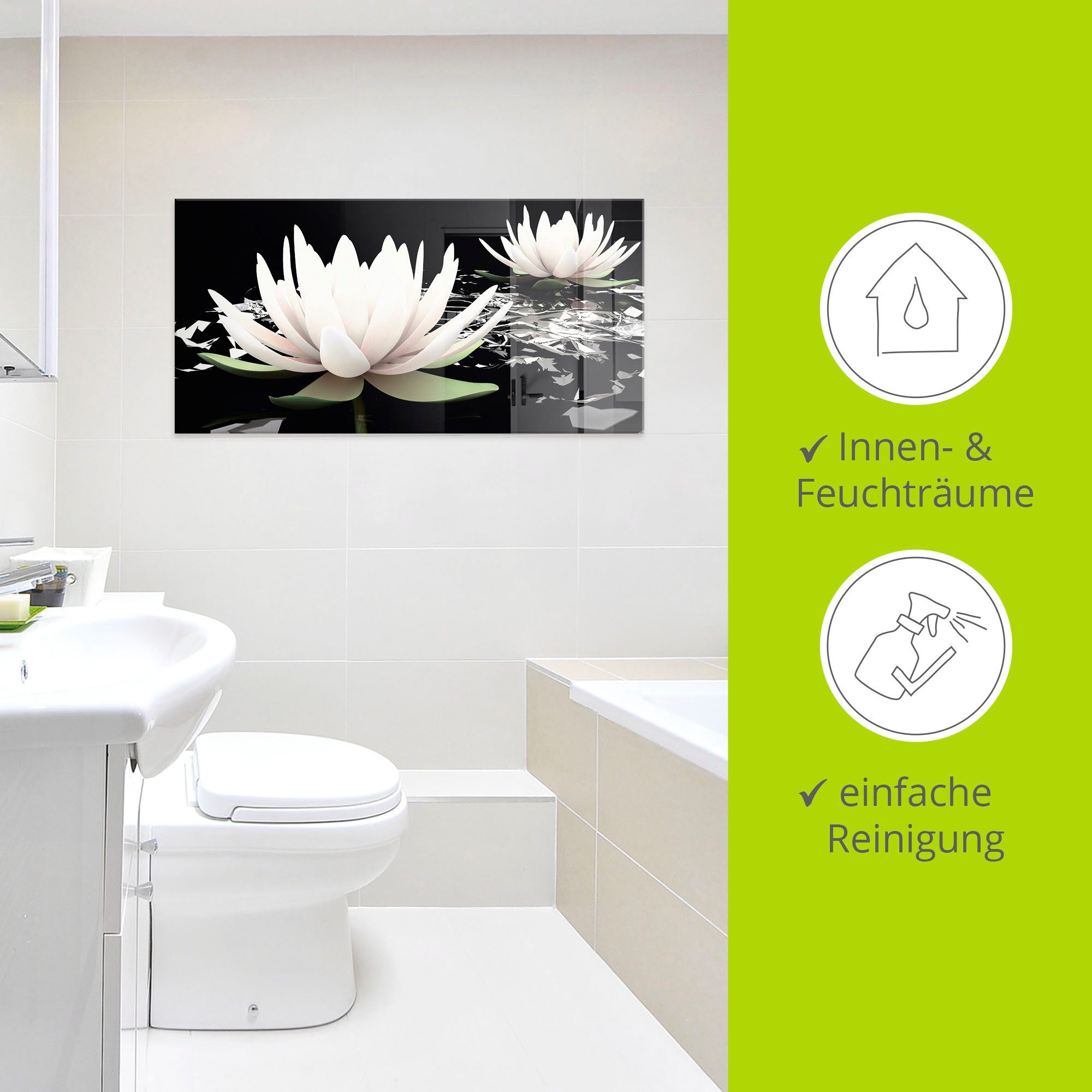 Artland Print op glas Twee lotusbloemen op het water