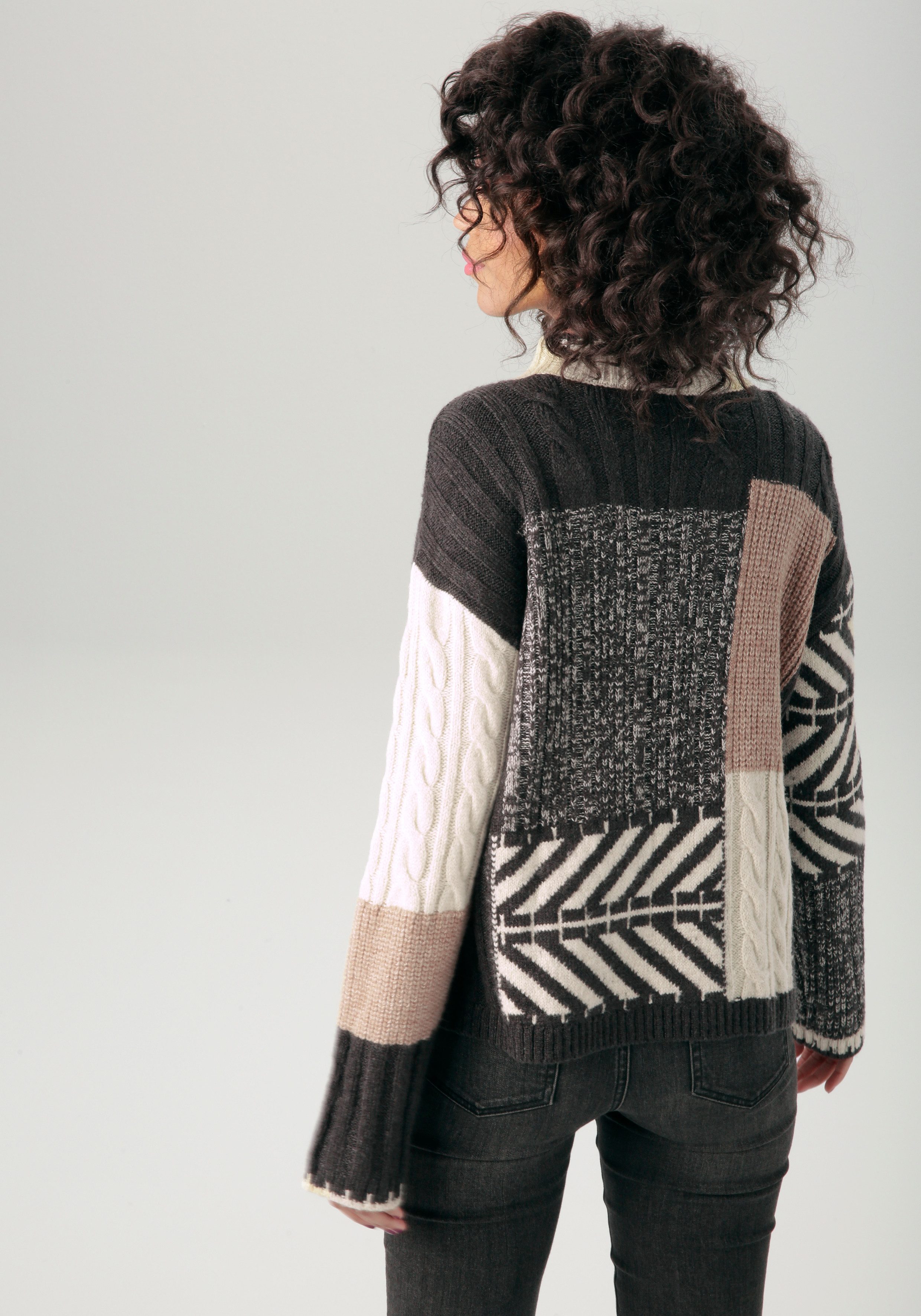 Aniston CASUAL Gebreide trui in kleurharmonisch patchpatroon - nieuwe collectie