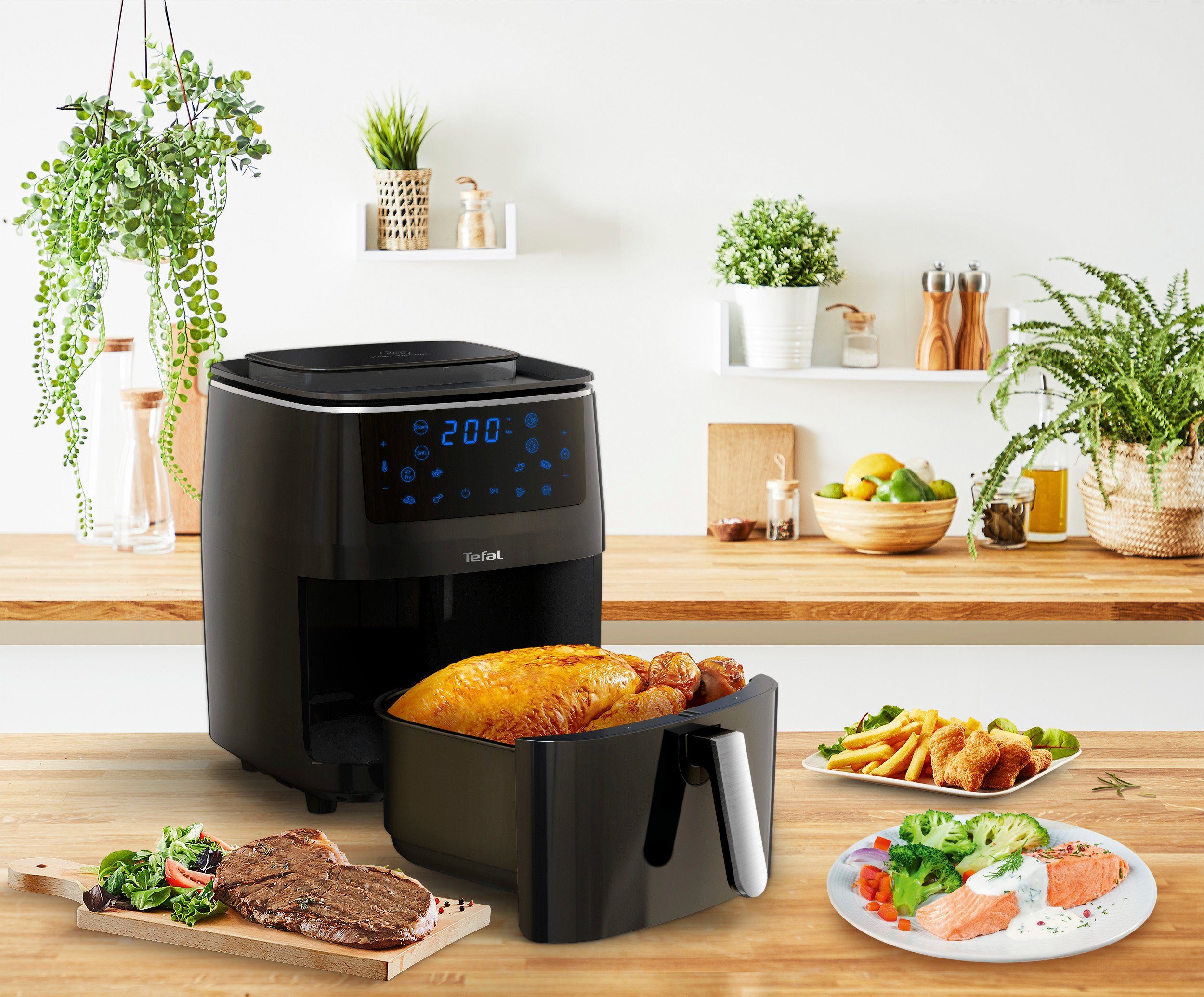 Tefal Airfryer Easy Fry Grill & Steam Grill + stoomkoker, 7 automatische programma's, 6,5 liter, timer, FW2018
