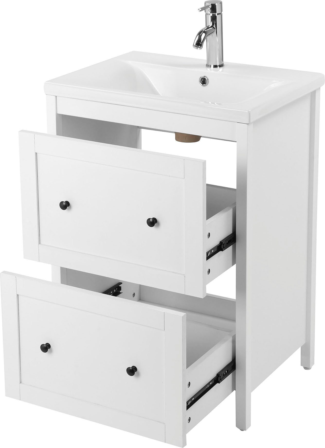 welltime Wastafelonderkast Aalborg wastafelmeubel Badkamermeubel met wastafel Badkamermeubel incl. keramische wastafel, breedte 60 cm met laden