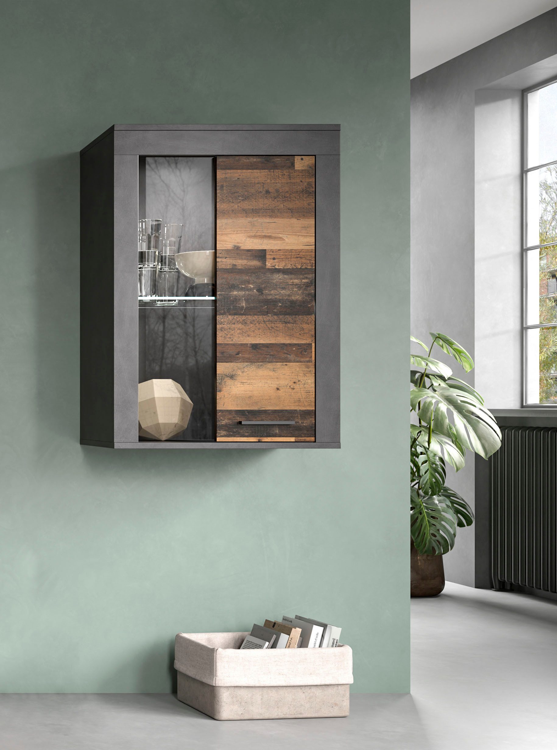 INOSIGN Vitrinekast Aosta, breedte 60 cm, staand of hangend, in verschillende kleuren Deurafdichting verwisselbaar, 1 glazen inlegvloer, hangvitrine, staande vitrine