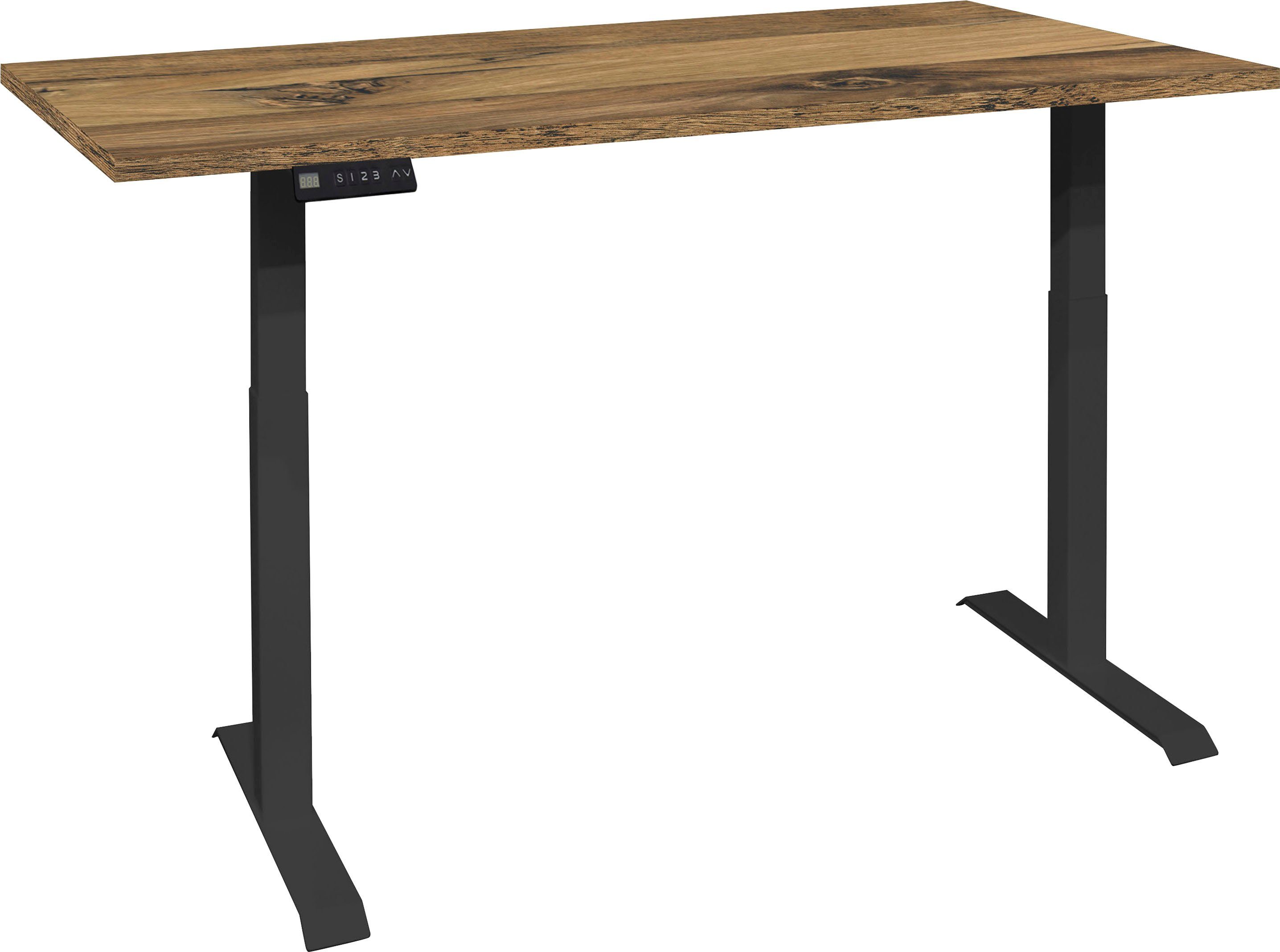 Mäusbacher Bureau Big System Office, bureau, kantoortafel Breedte 120 cm, elektrisch in hoogte verstelbaar, eik zaaggrijs bureaus bruin