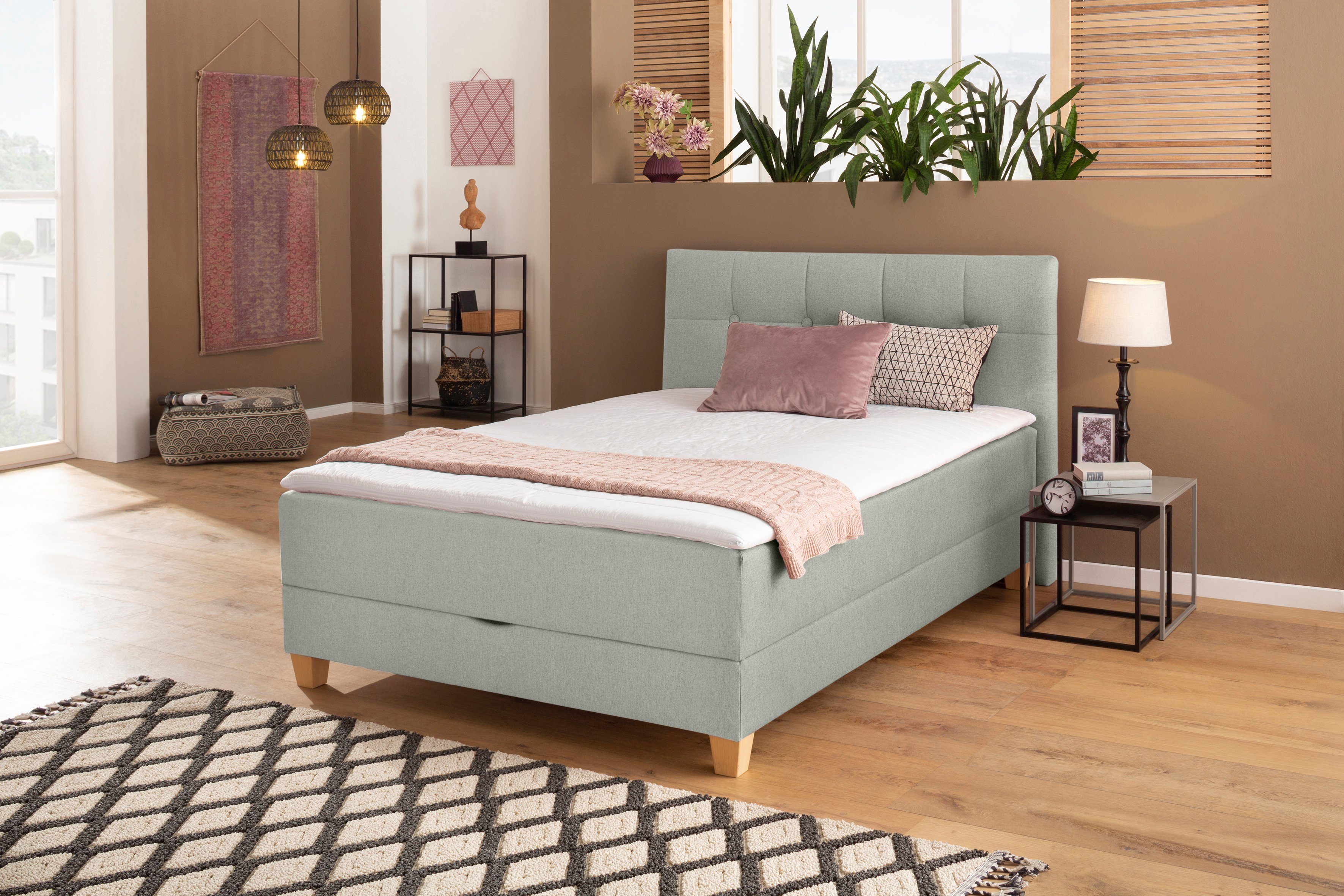 Home affaire Boxspring Lonrai in h2, h3 & h4 en xxl - verlengde 220 cm kiesbaar, incl. topper