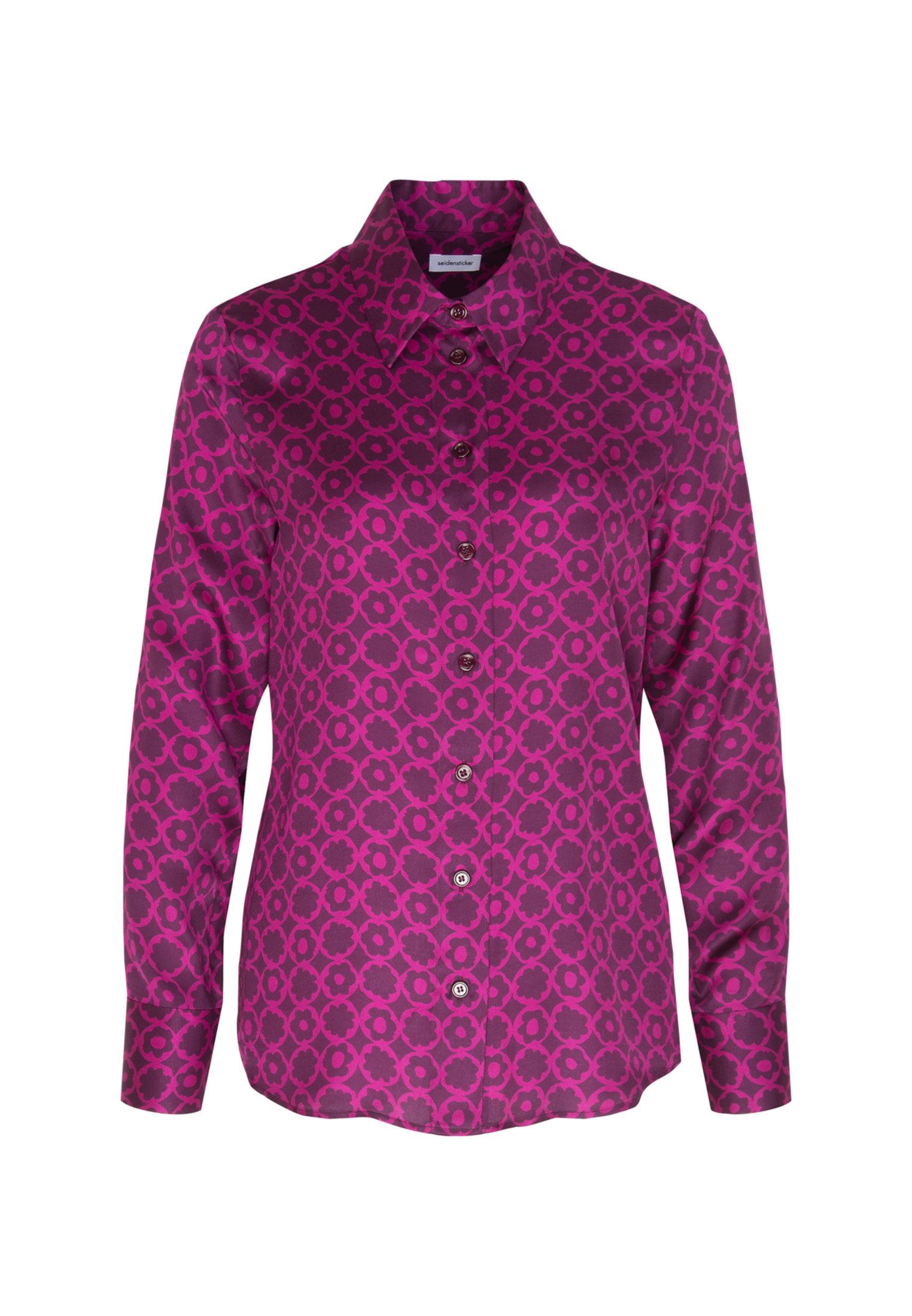 seidensticker Overhemdblouse Zwarte roos Lange mouwen kraag print