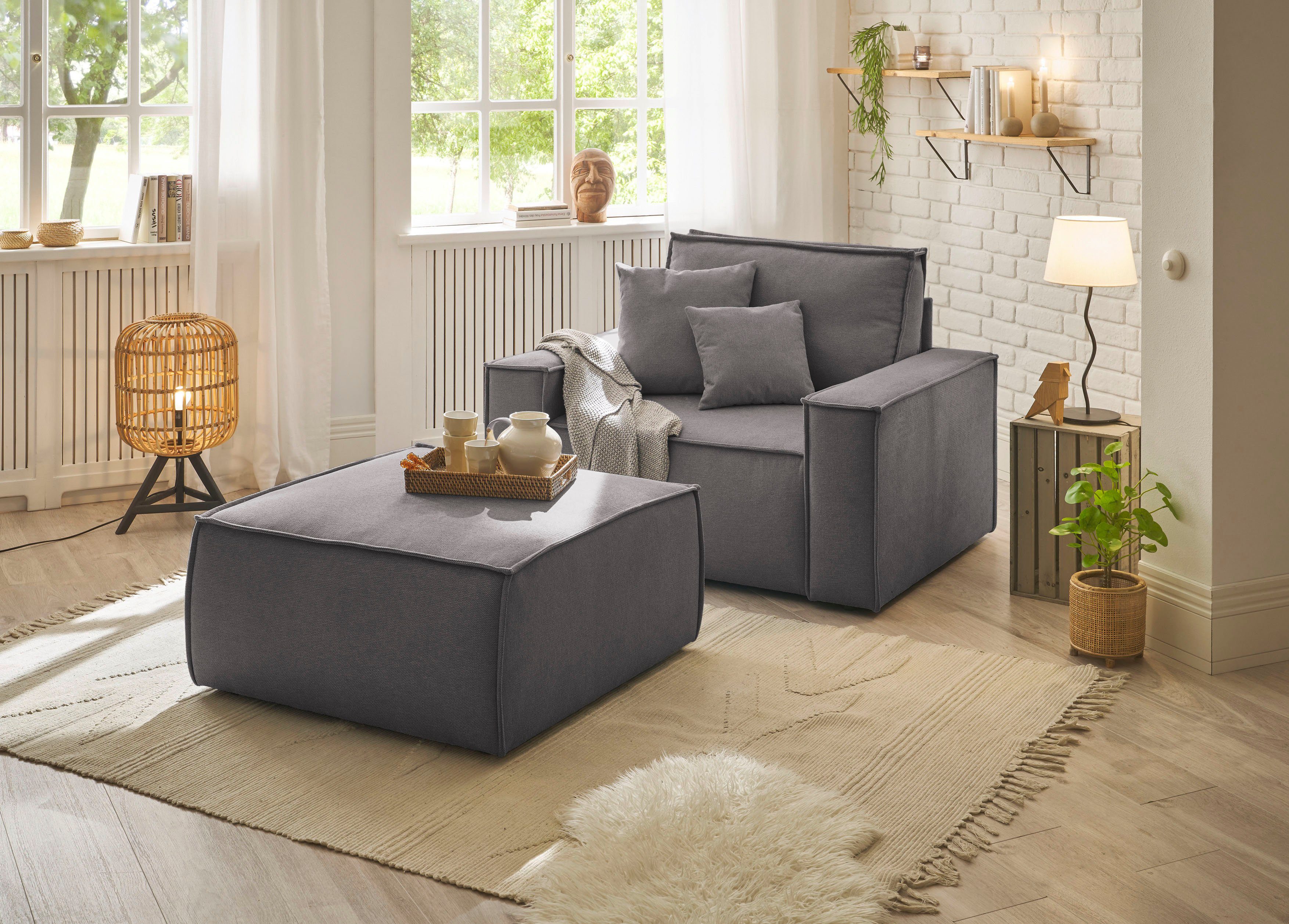 andas Loveseat Finnley Loveseat en hocker als set, passend bij de bekleding-serie Finnley (2-delig)