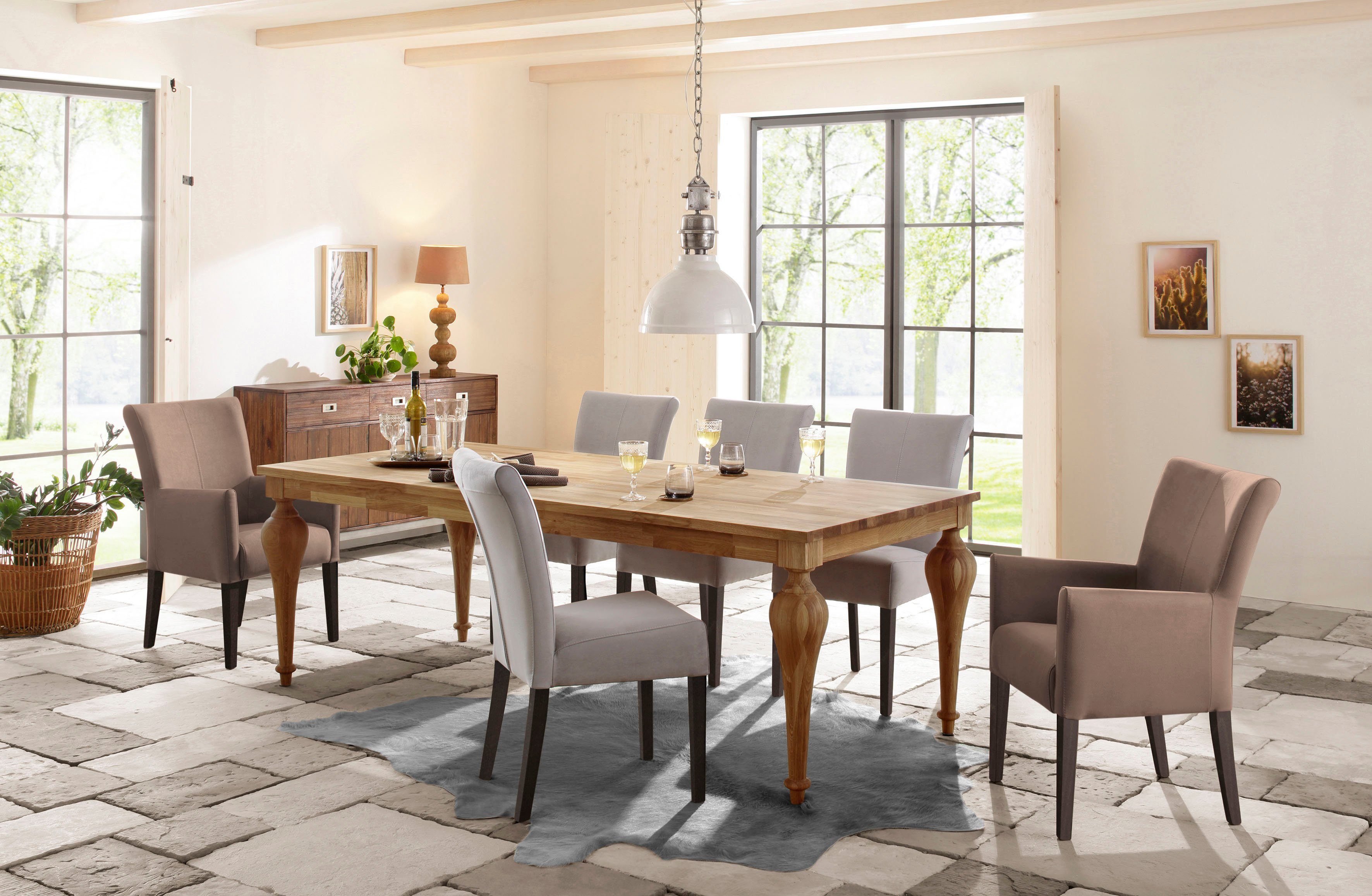 Home affaire Eetkamerstoel King Gestoffeerde stoel, fauteuil, massief houten frame