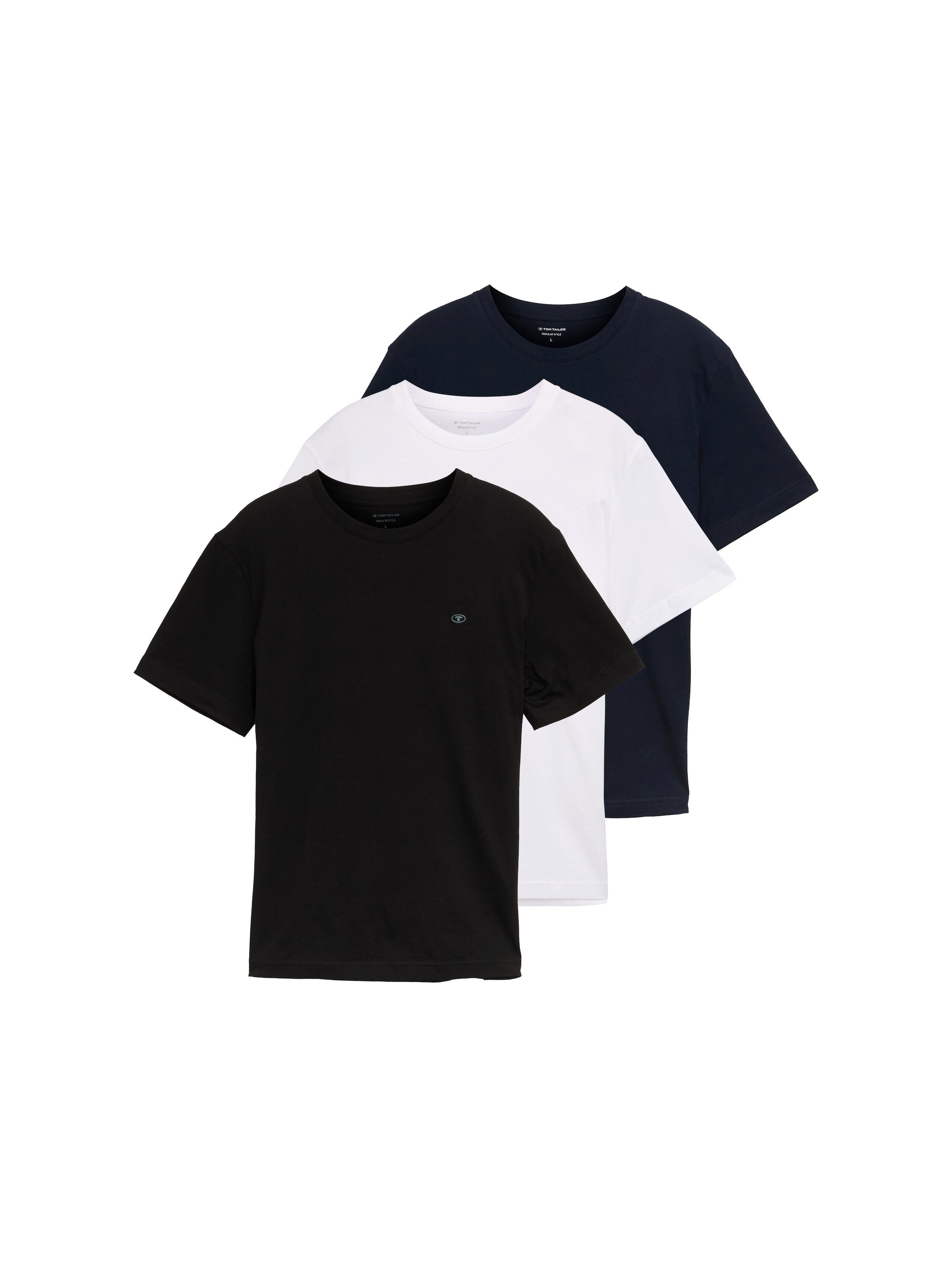 Tom Tailor T-shirt 3-pack met logo-borduursel (set, 3-delig)