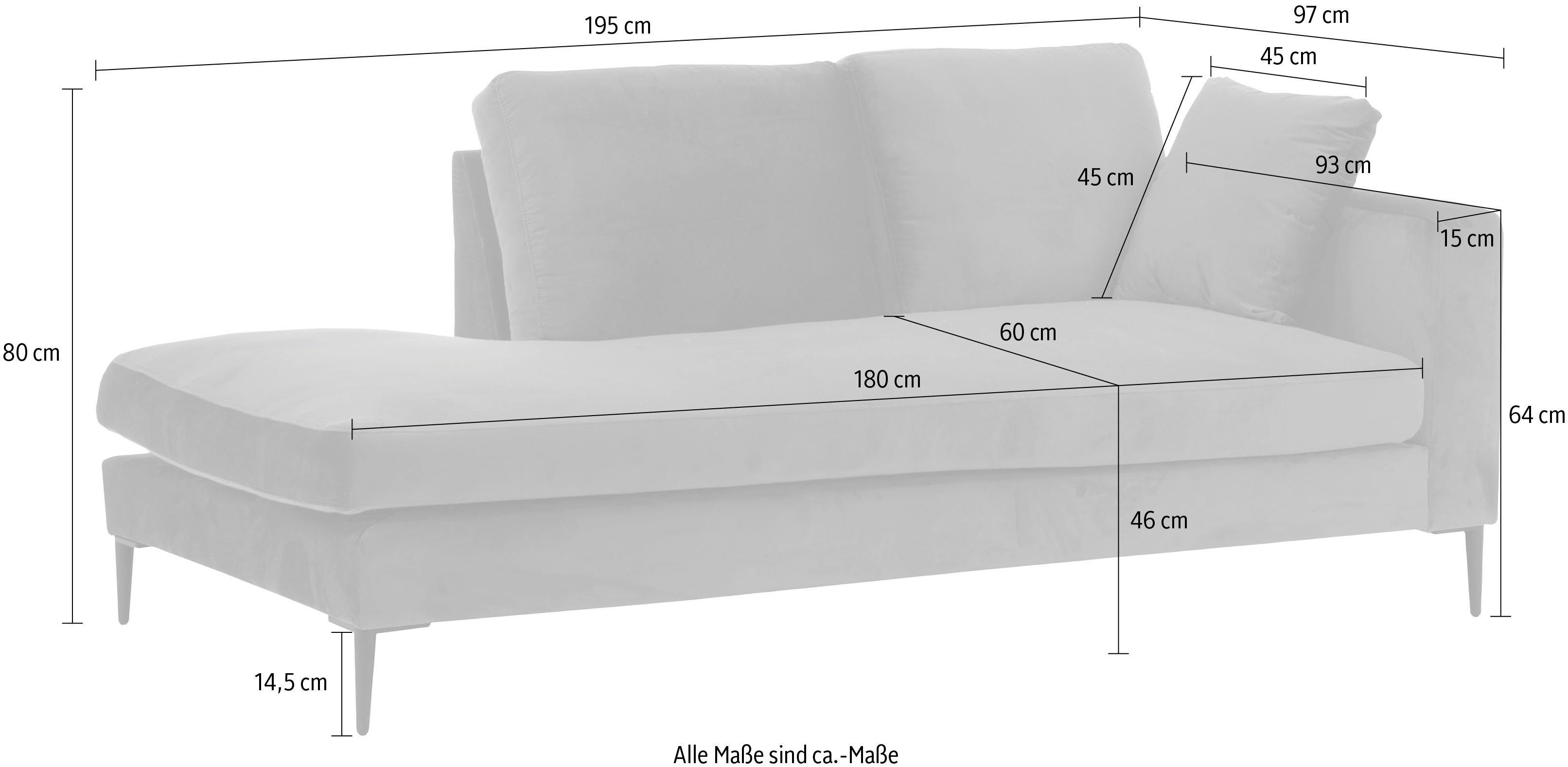 Leonique Récamier Cozy chaise longue, afmetingen B/D/H: 195/97/80 cm met los kussen en metalen poten, armleuning naar keuze links of rechts