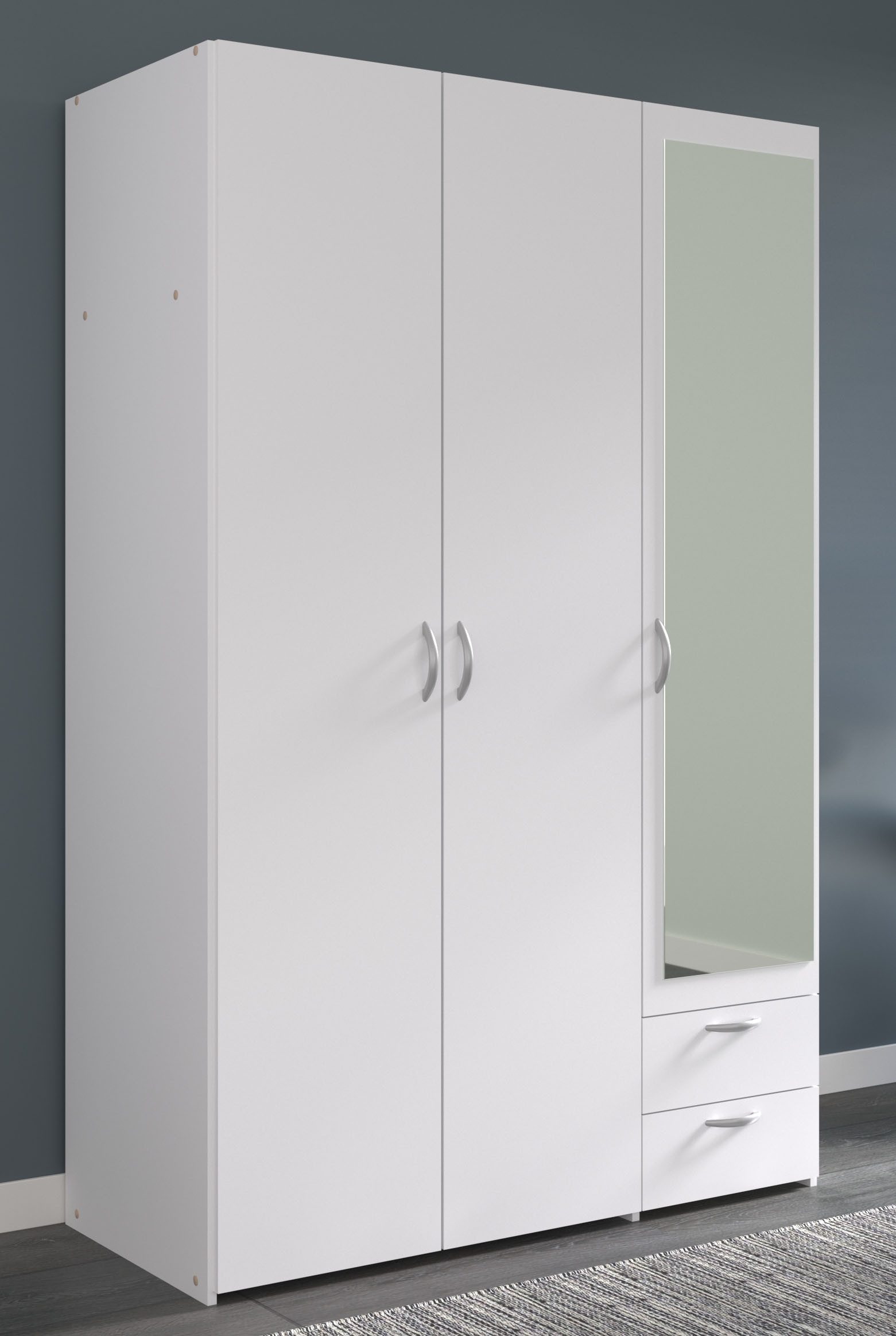 Varia garderobe Wit decor 3 scharnierende deuren + spiegel + 2 laden L 120 x H 185 x d 51 cm Parisot