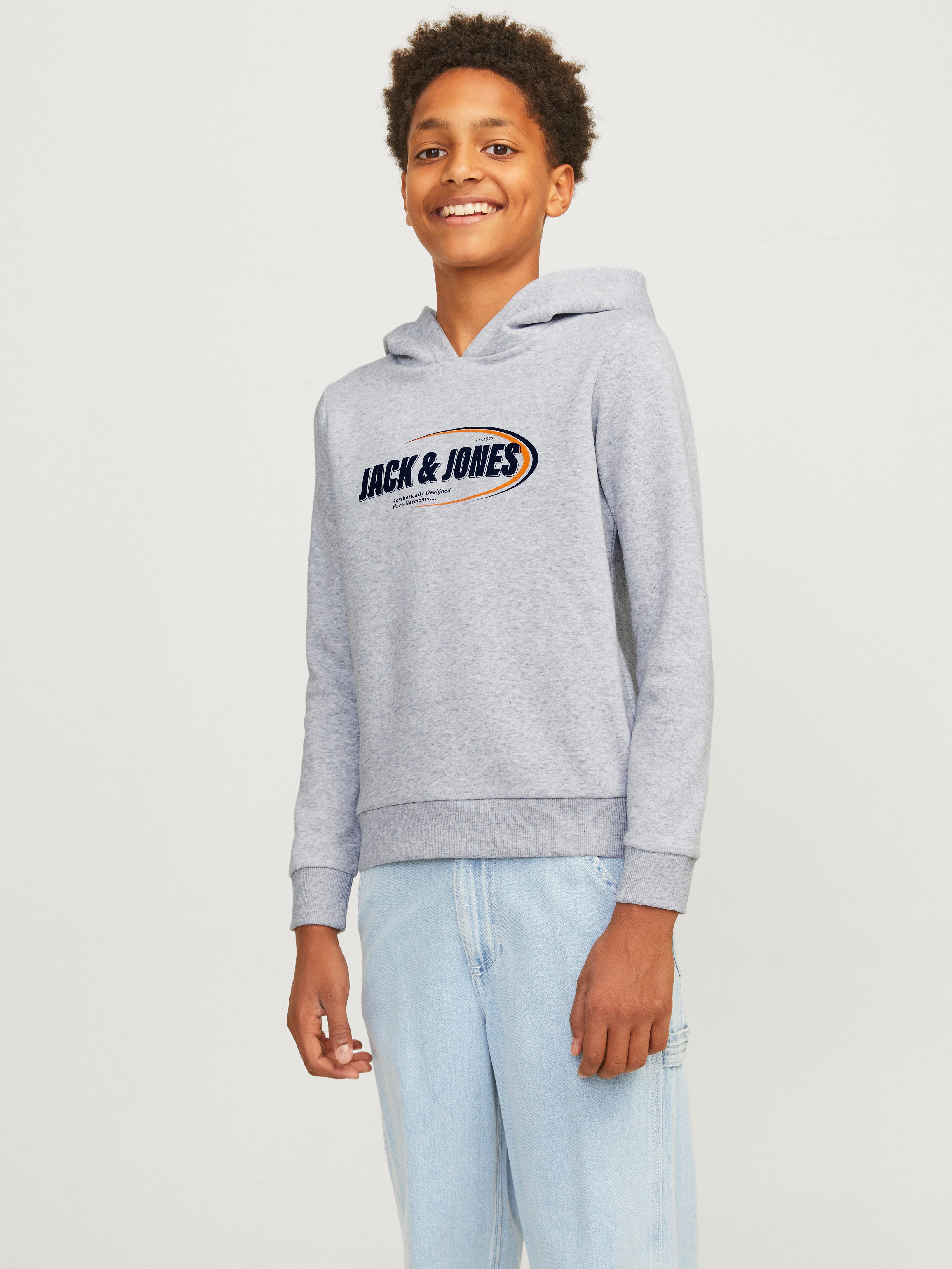 Jack & Jones Junior Hoodie JCORAY BRANDING SWEAT HOOD FST JNR jongens sweatshirts maat 152 grijs