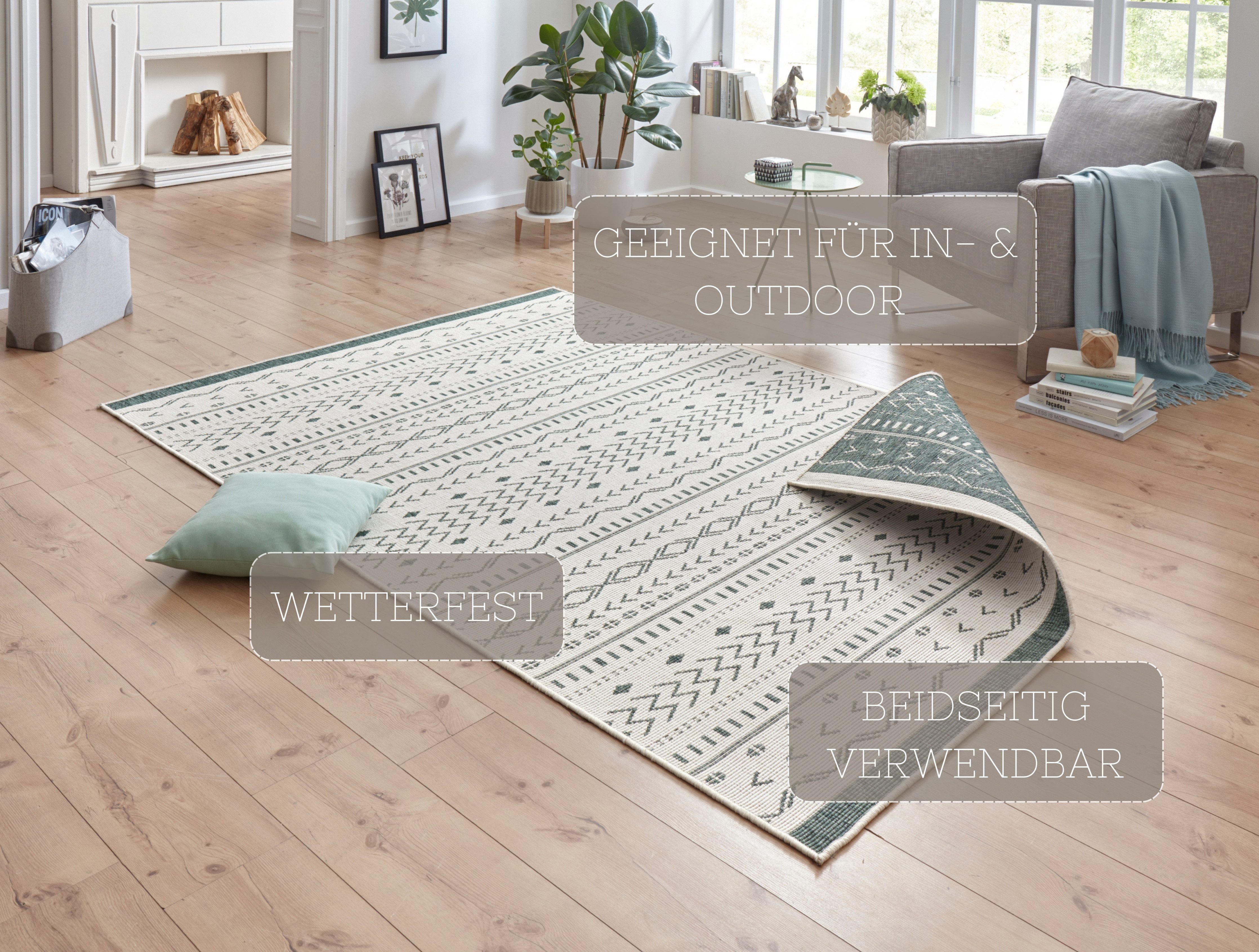 HANSE Home Vloerkleed Kuba omkeerbaar tapijt Binnen- en buitengebruik, weerbestendig, balkon, loper, woonkamer, waterbestendig