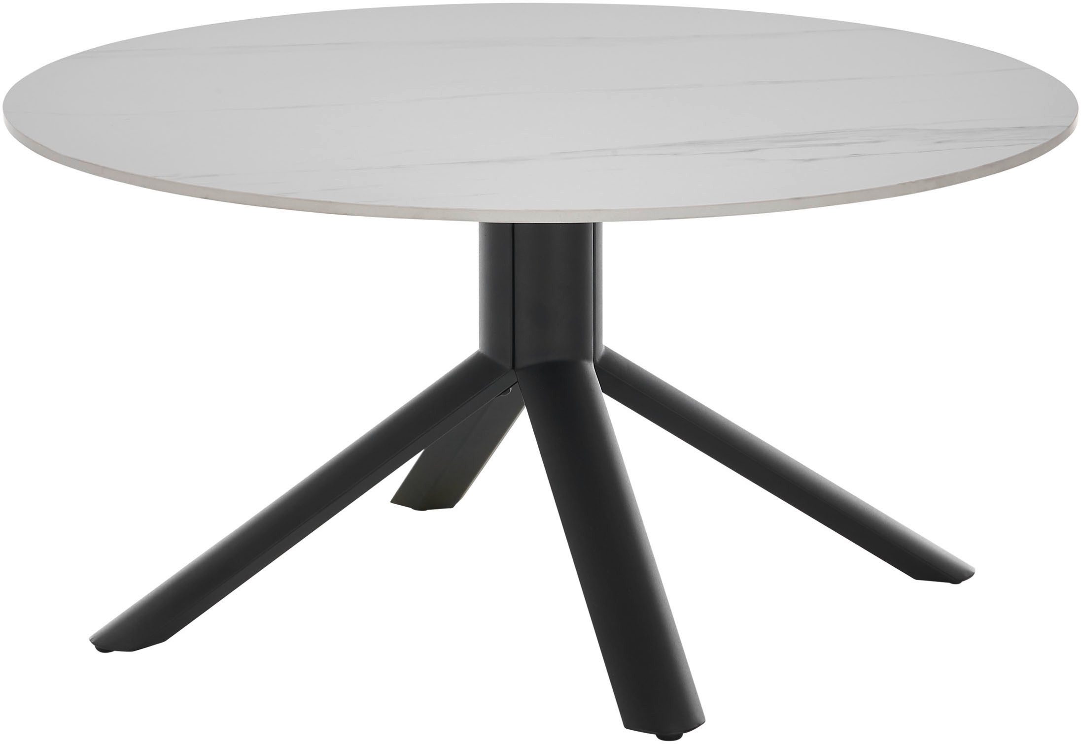 Stolkom Salontafel Joanna ronde eettafel keramiek, wit gemarmerd, BxH 90x45 cm Keramische oppervlakte wit gemarmerd, 4-poots frame mat zwart