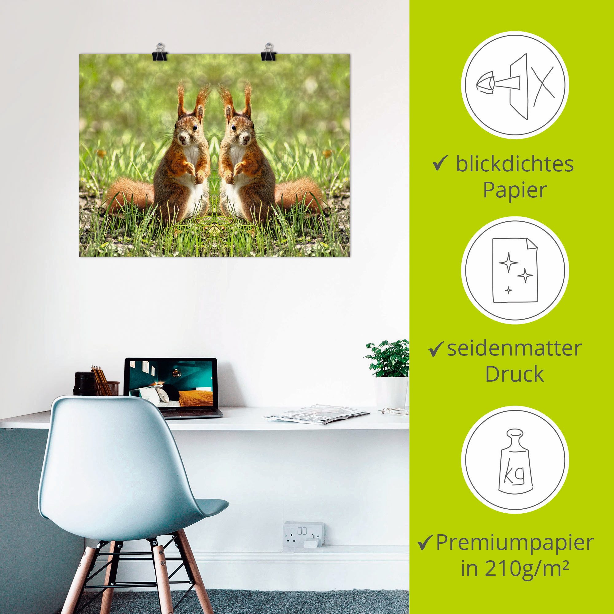 Artland Artprint Rood eekhoorntje tweelingen als artprint op linnen, poster in verschillende formaten maten