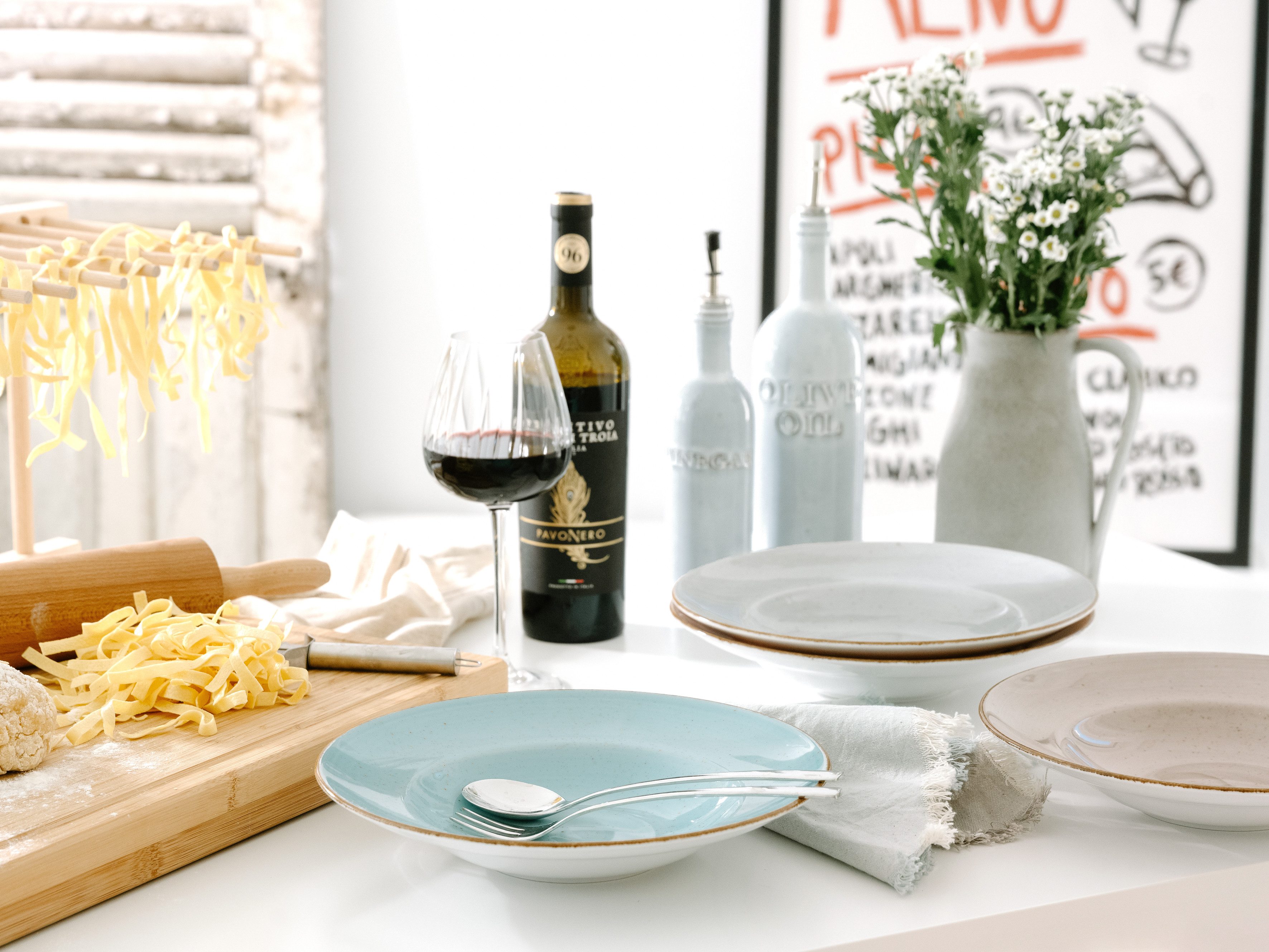 CreaTable Pastabord Dinerbord vintage nature Bordenset voor 4 personen, porselein (set, 4-delig)