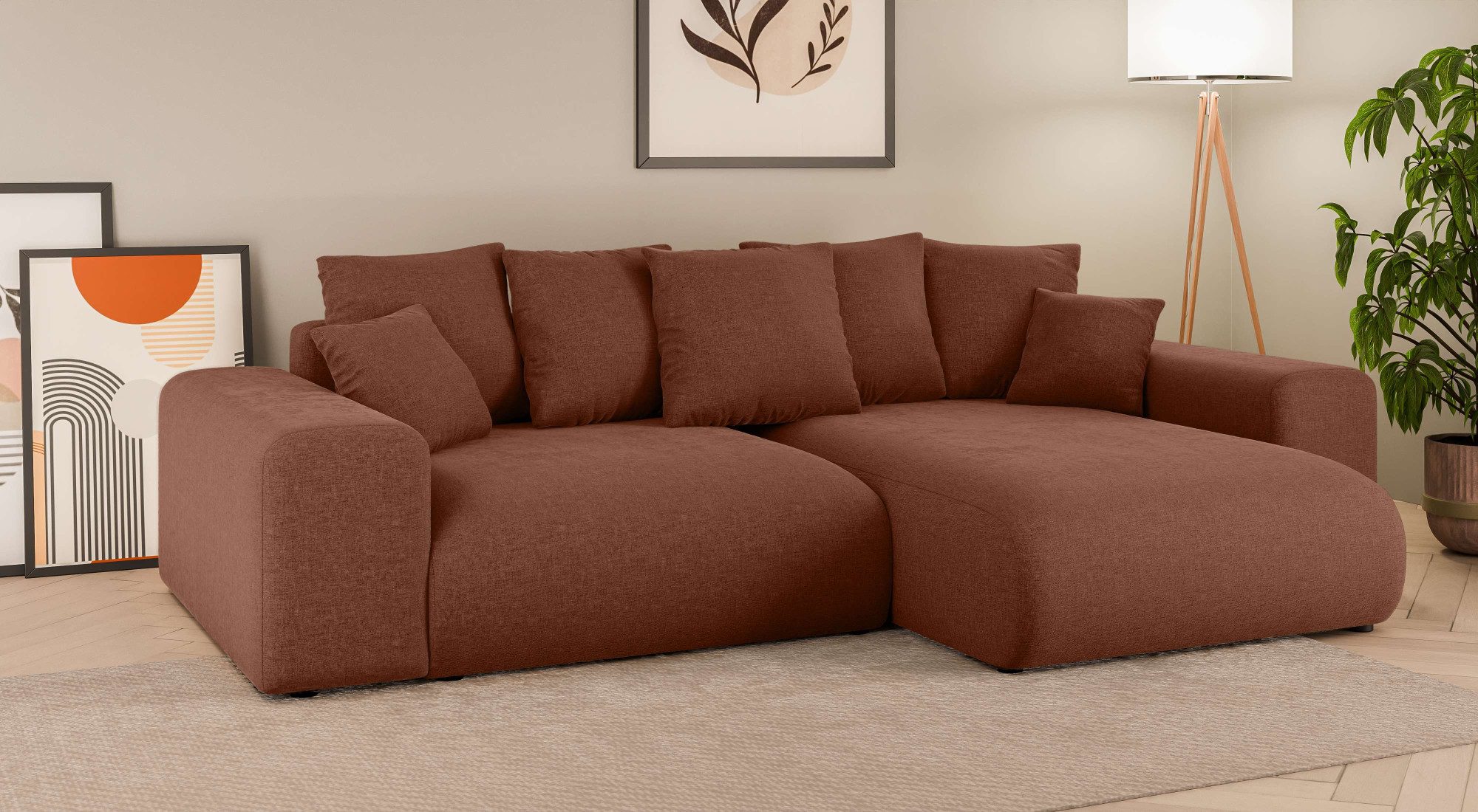 Home affaire Hoekbank LAKESIDE met bedfunctie en bedlade, B/D/H 257/166/84 cm L-vorm, recamiere aan beide zijden monteerbaar, golfondersteuning