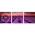 conni oberkircher´s beeld met klok purper - lavendelveld ii met decoratieve klok, landschap, panorama, ontspanning (set) paars