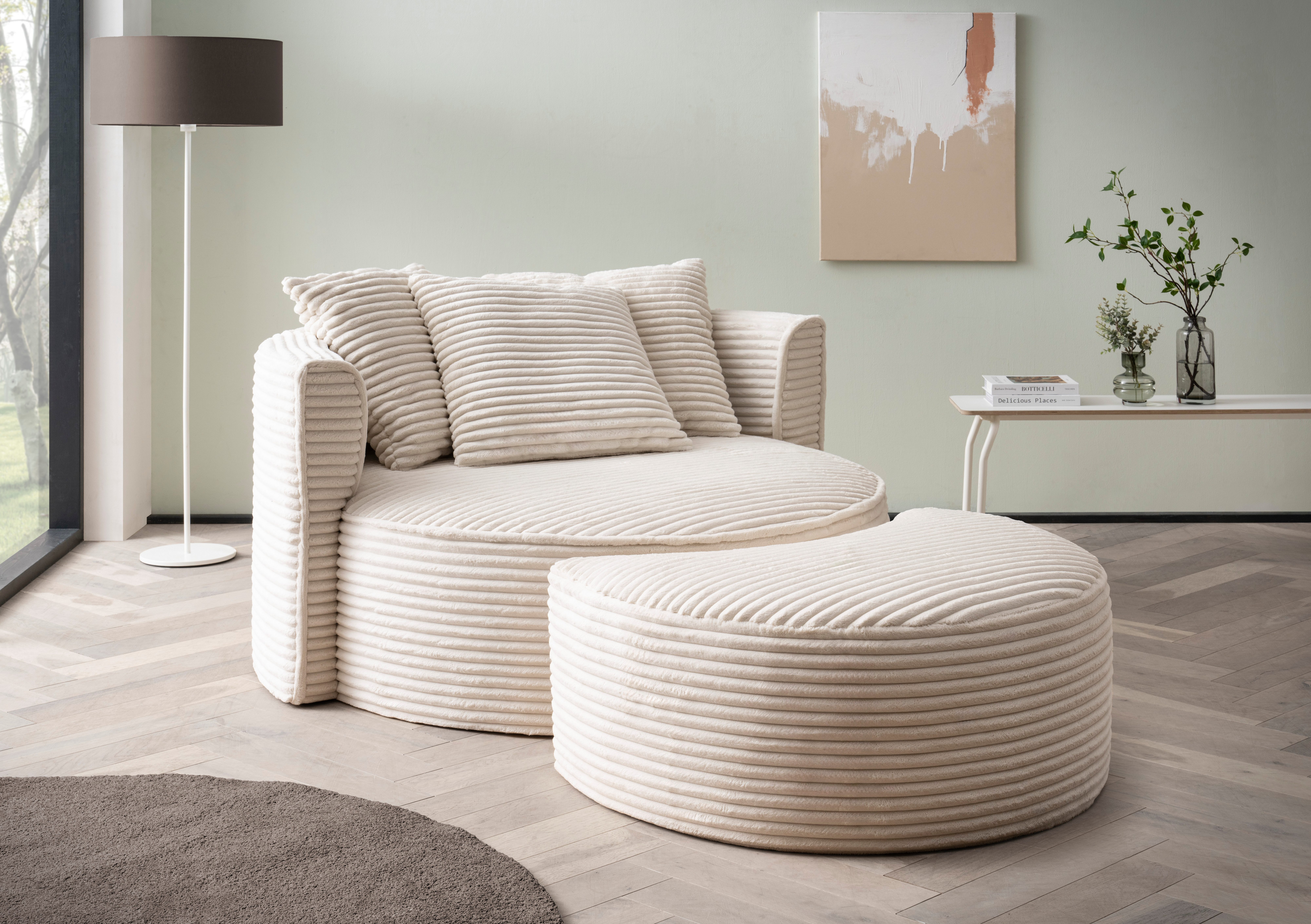 LeGer Home by Lena Gercke XXL-fauteuil Isalie, ronde stoel met voetensteun, leesstoel, loveseat, grote stoel (set)