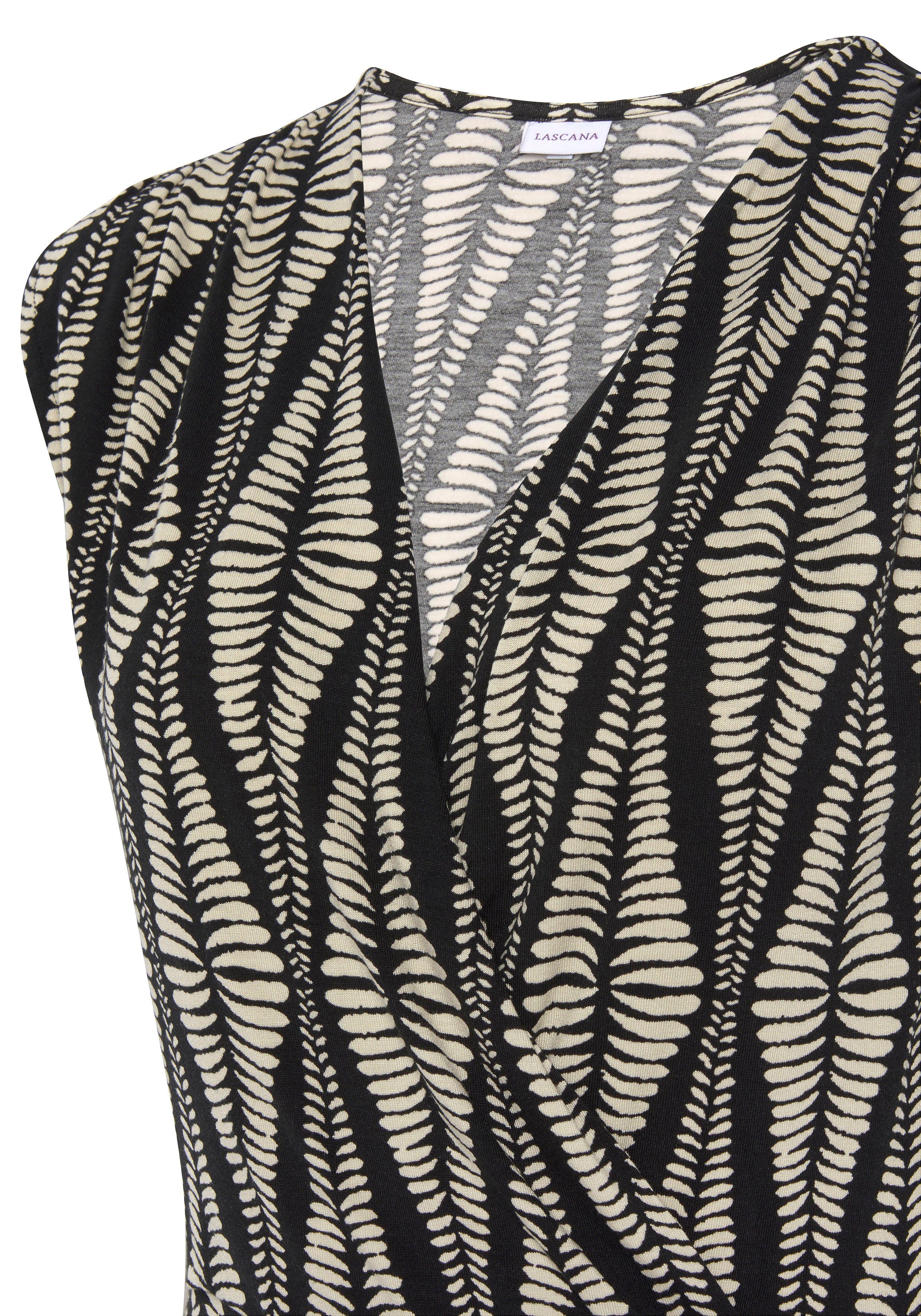 Lascana Shirttop met plooien op de schouder, jerseytop met all-over print