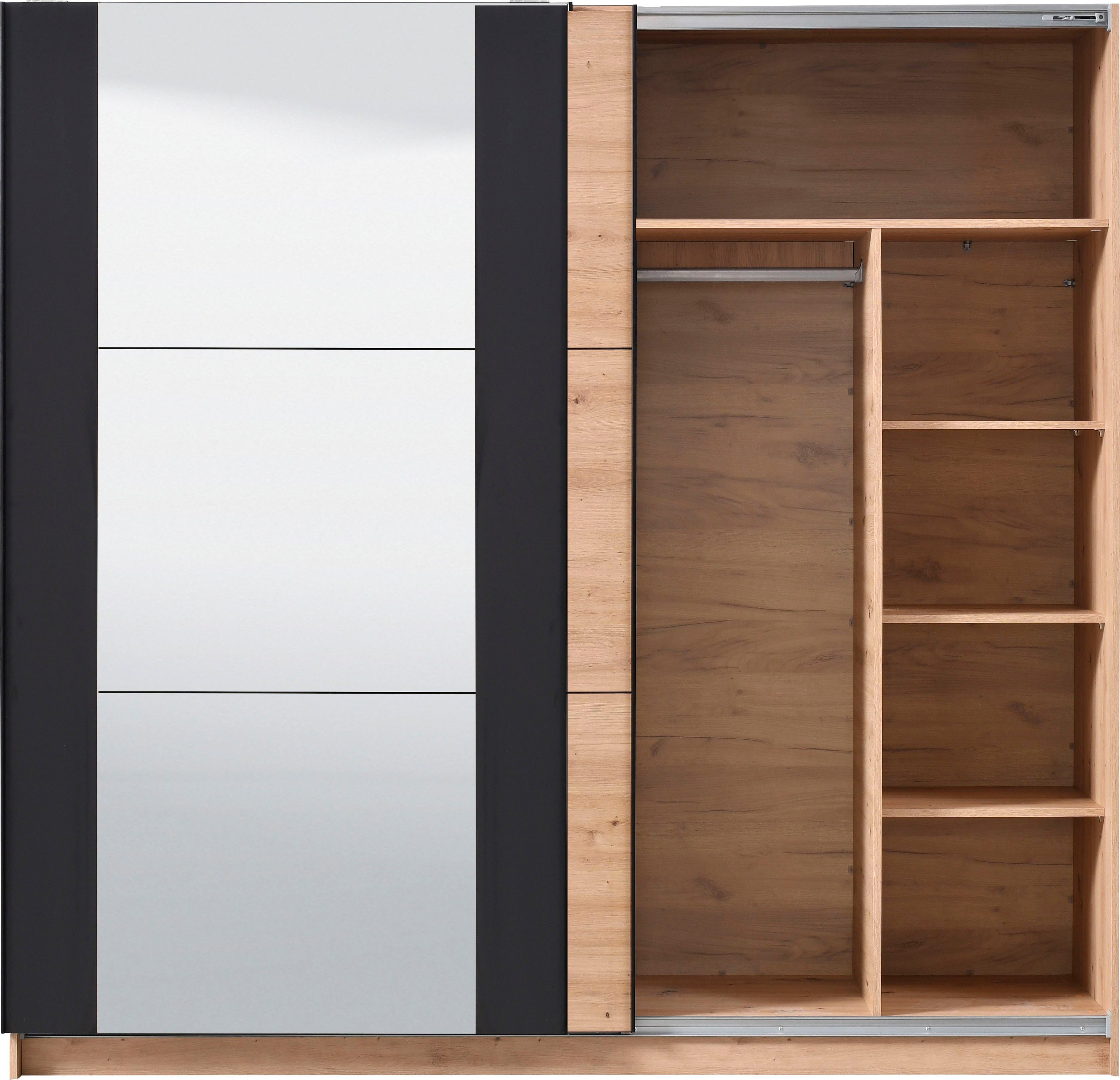 INOSIGN Zweefdeurkast Sardinia, kledingkast met spiegel, FSC®-gecertificeerd inclusief binnenindeling, 217x210x62,5 cm, abs beschermranden