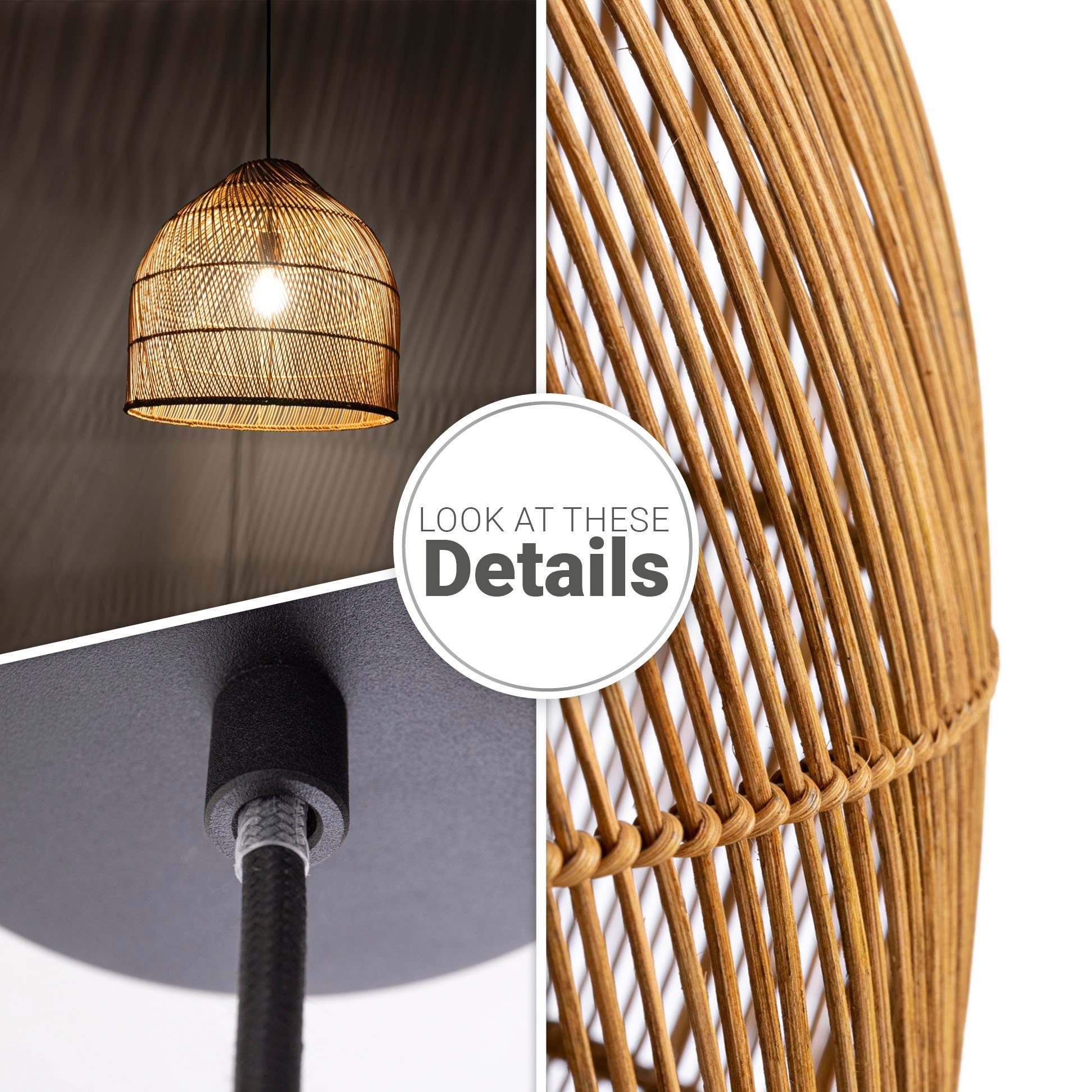 Paco Home Hanglamp LINNU Mandlamp rattan pendellamp woonkamer boho plafondlamp natuur