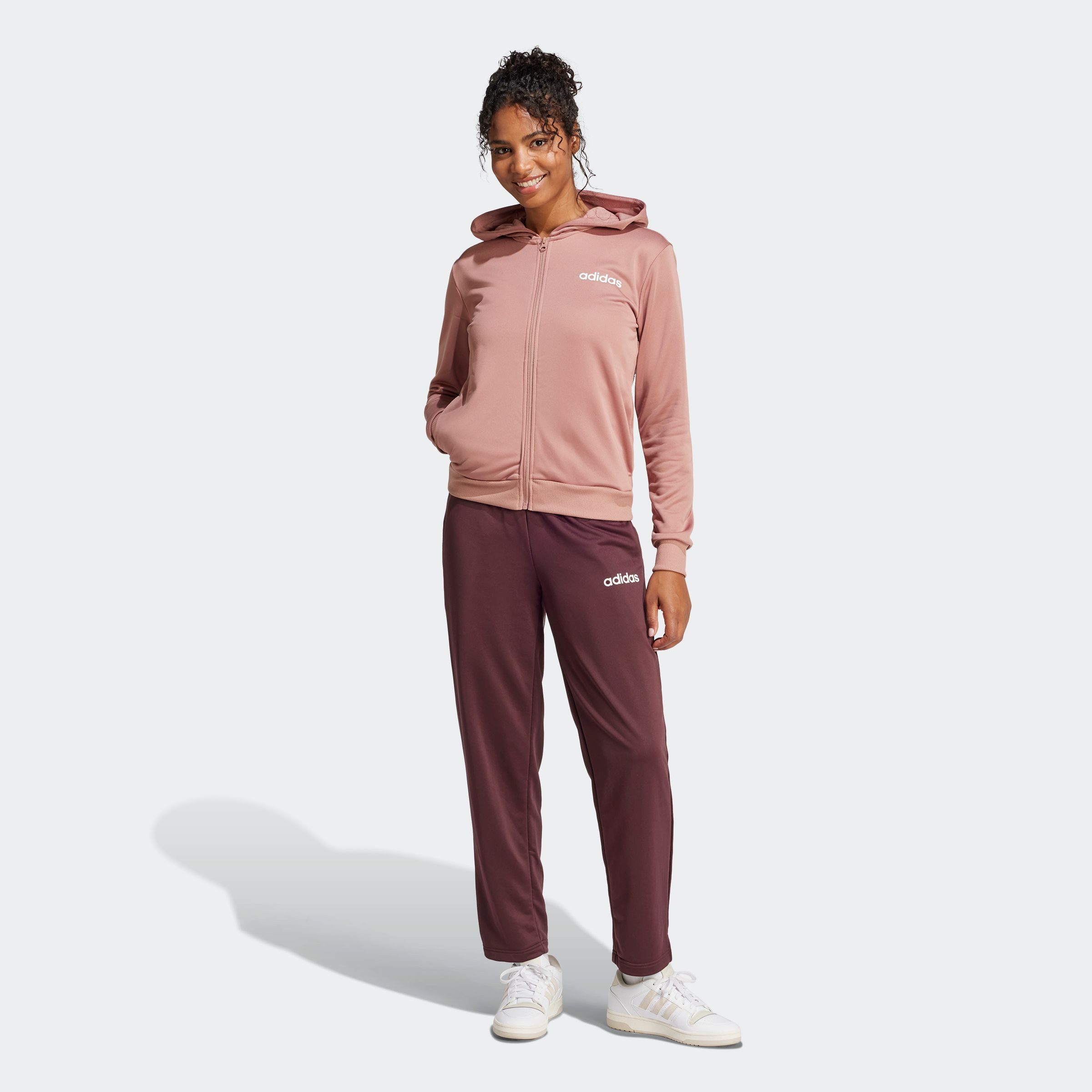 adidas Sportswear Trainingspak W LINEAR TS Trainingsjack met capuchon, trainingspak (2-delig) dames fitness maat XS rood
