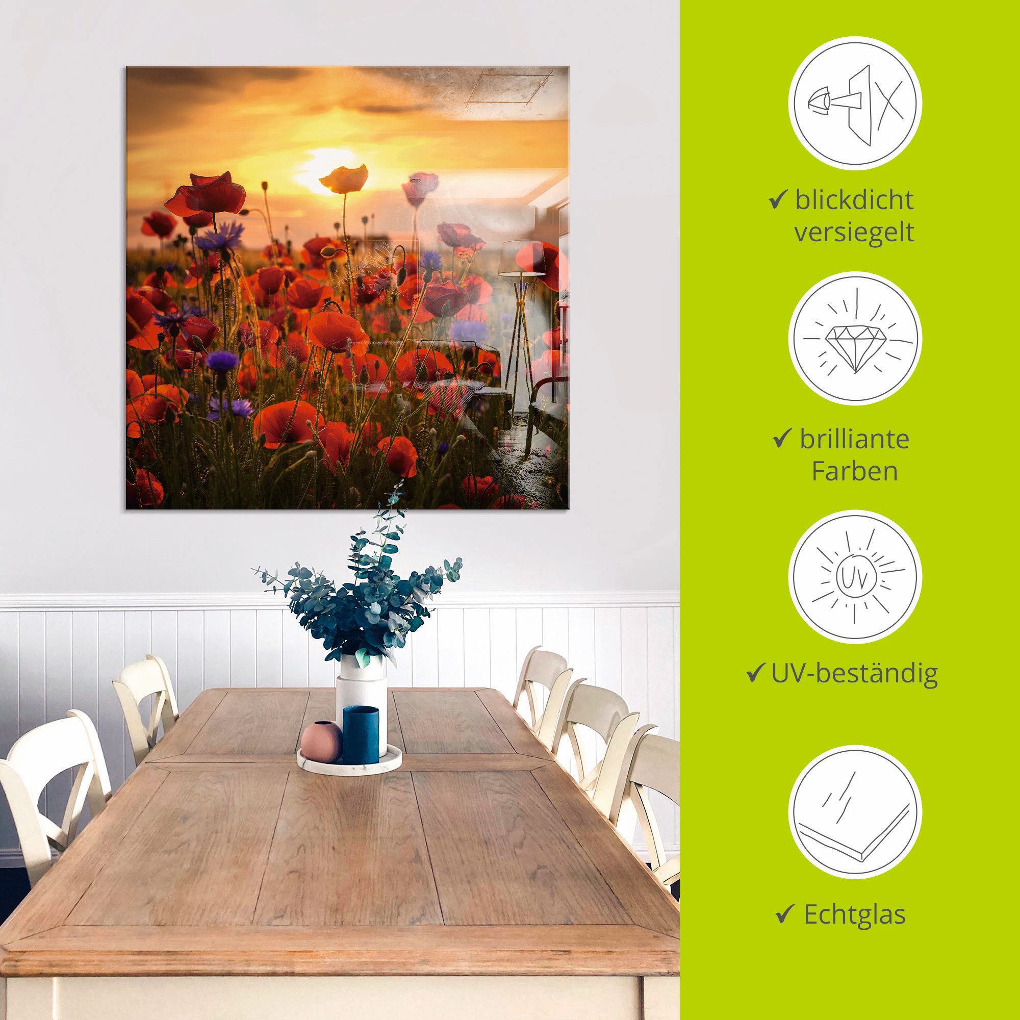 Artland Print op glas Klaprozen in het avondlicht