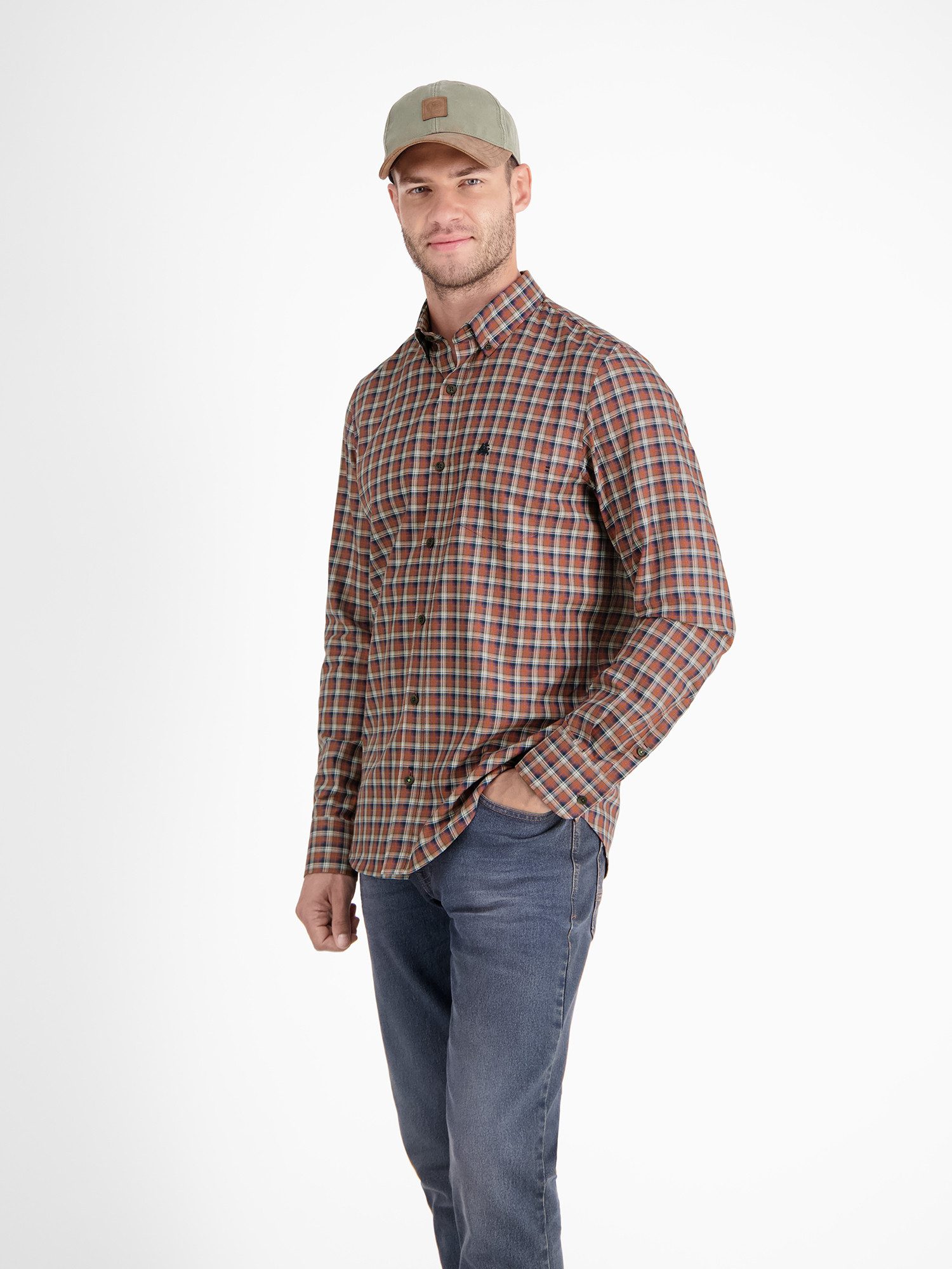 Lerros Geruit overhemd LERROS geruite herenhemd met button-down-kraag