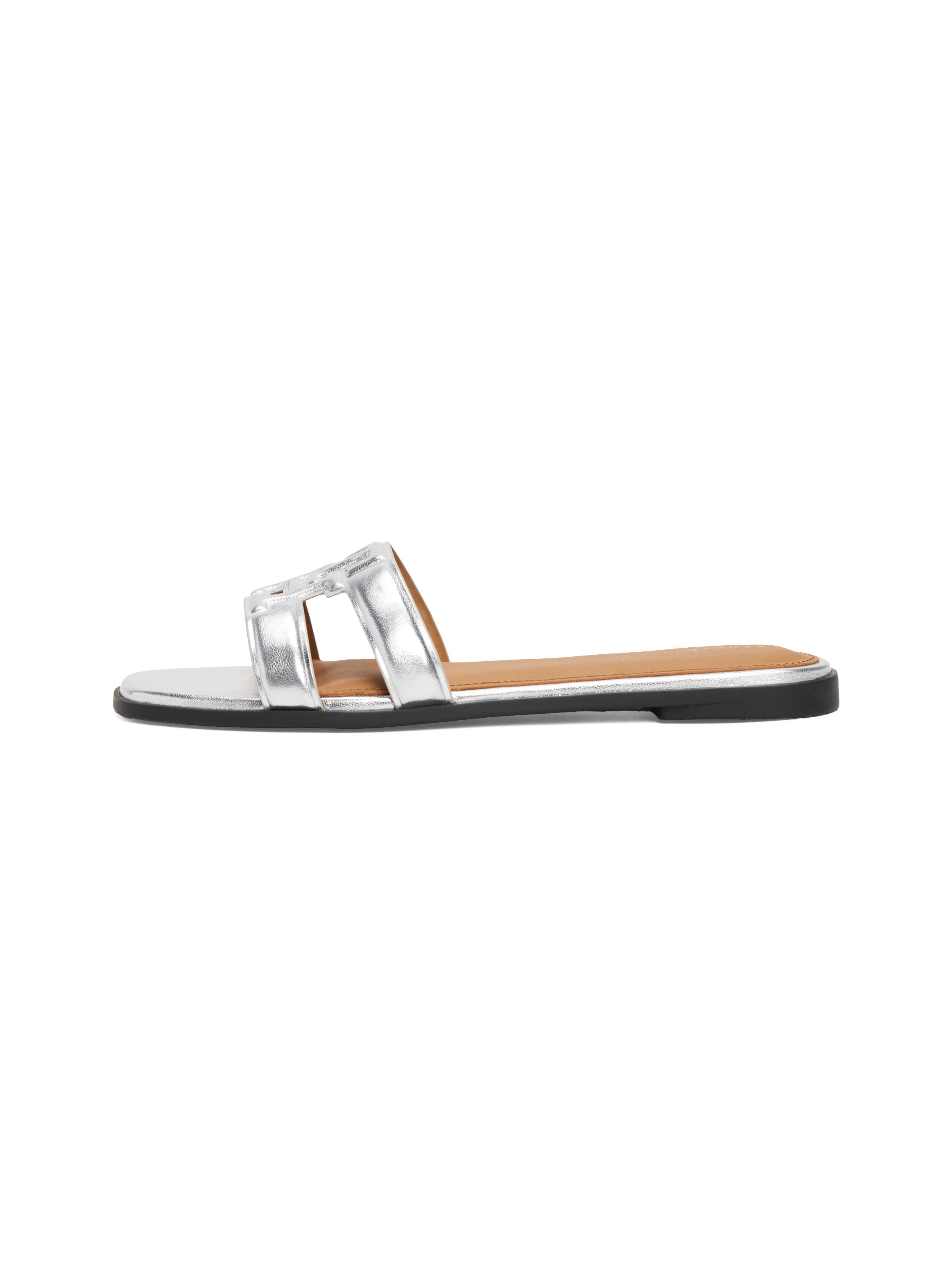 Tommy Hilfiger Slippers TH LOGO STRAP METALLIC MULE , blokhak, zomerschoen, flats, comfort-schoen met th-logo
