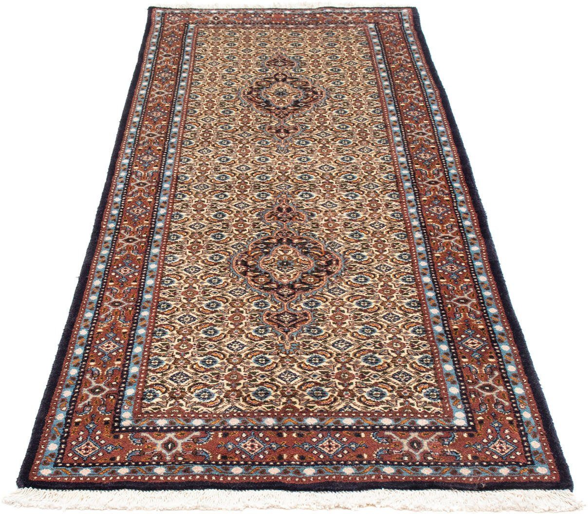 morgenland Hoogpolige loper Moud medaillon beige 197 x 74 cm Handgeknoopt
