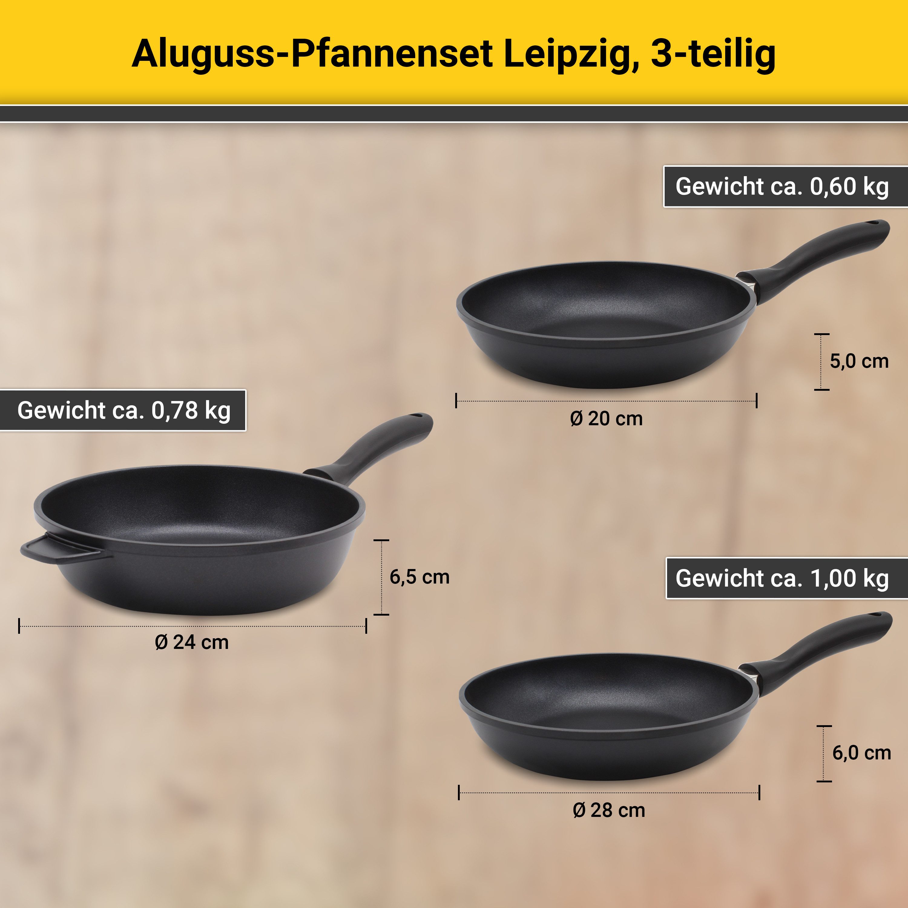 Krüger Pannenset Gietaluminium bakpannenset LEIPZIG, 3 delig (set, 3-delig)