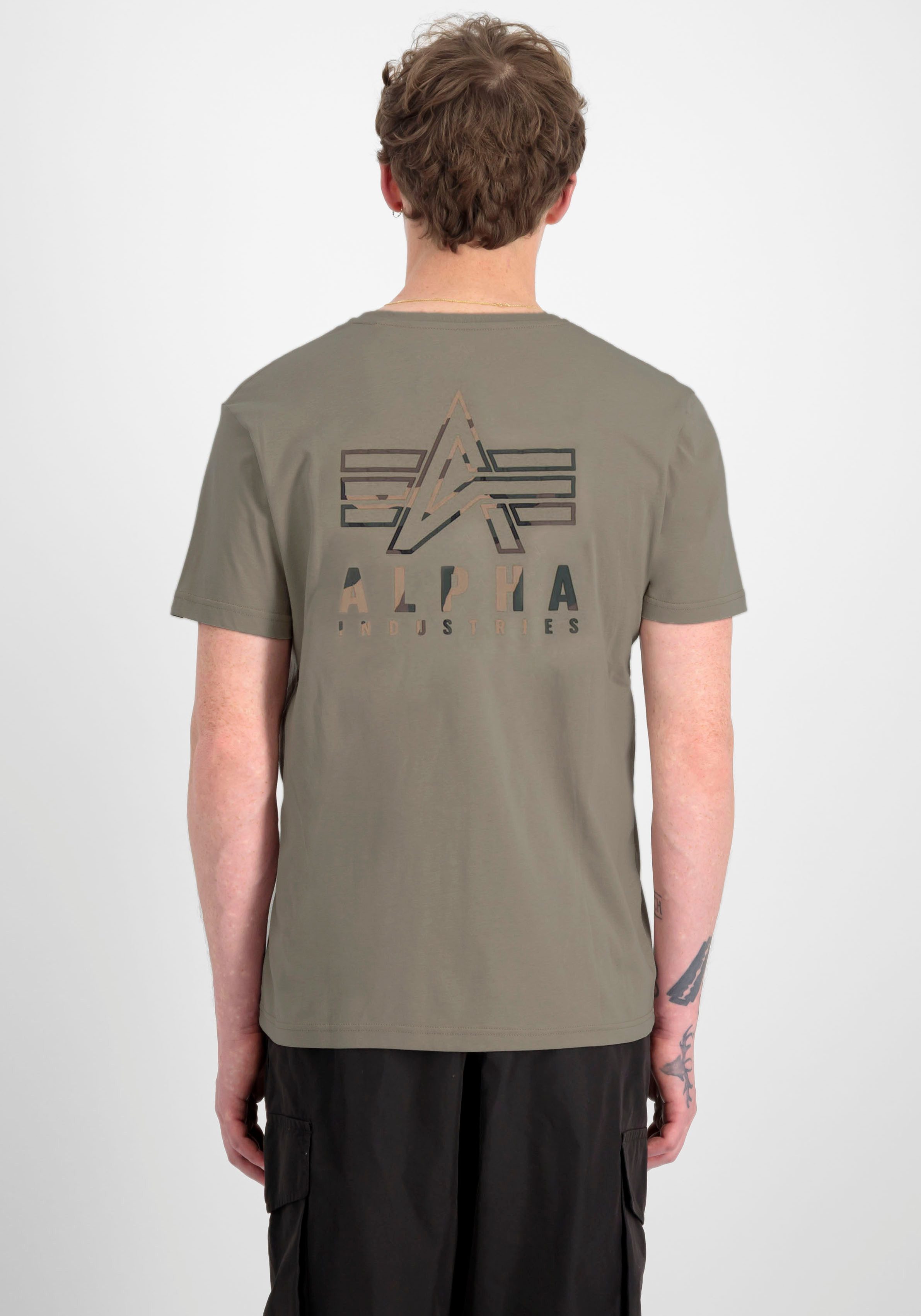 Alpha Industries Shirt met ronde hals Camo Logo Puff Print BP T