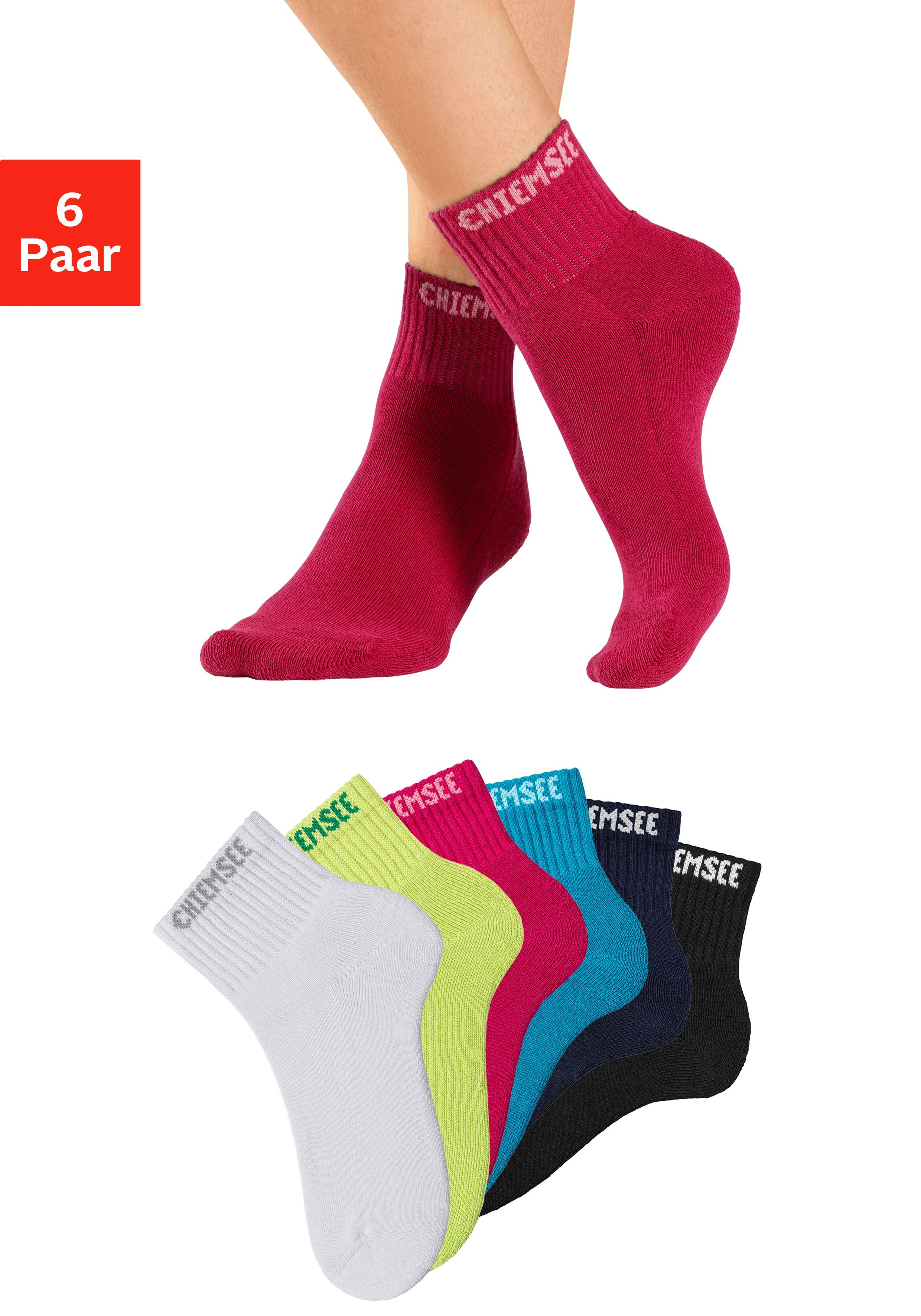 Chiemsee Korte sokken met gebreid merknamen (set, 6 paar) unisex sportsokken maat 39-42 multicolor