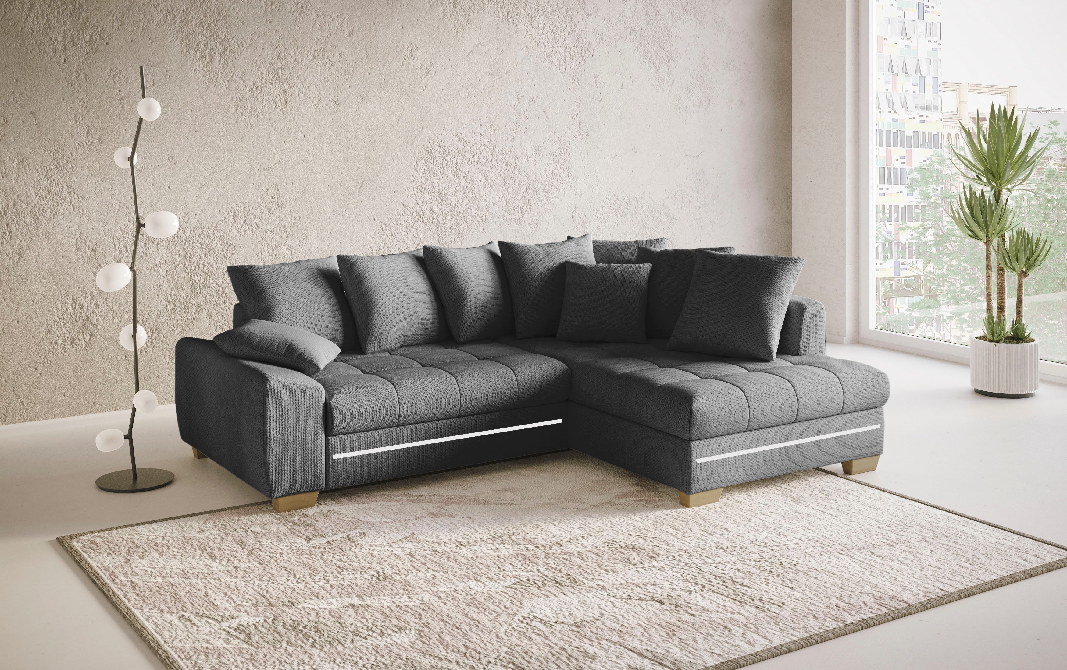 Mr. Couch Hoekbank Nikita II, L-vorm met koudschuim, rgb-led-verlichting, optioneel met bed, bedlade