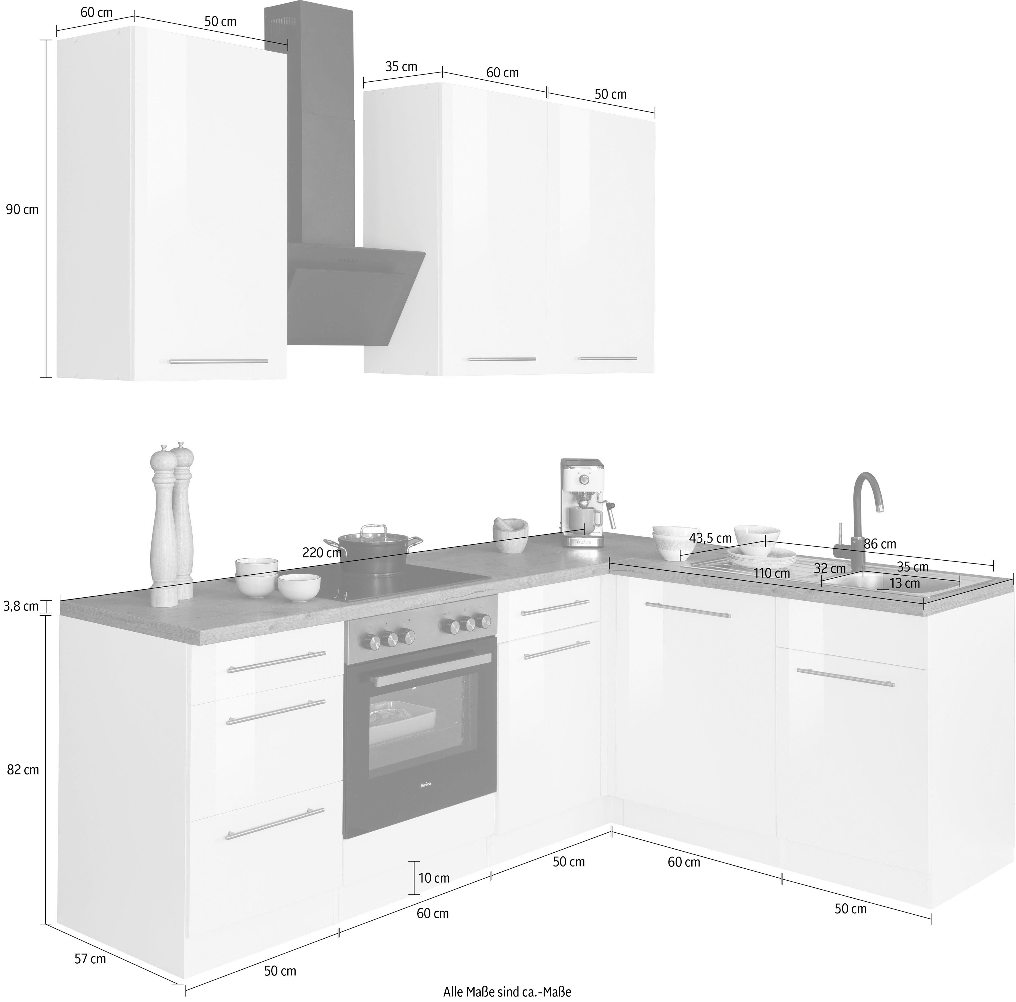 wiho Küchen Hoekkeuken Unna zonder e-apparaten, breedte 220 x 170 cm