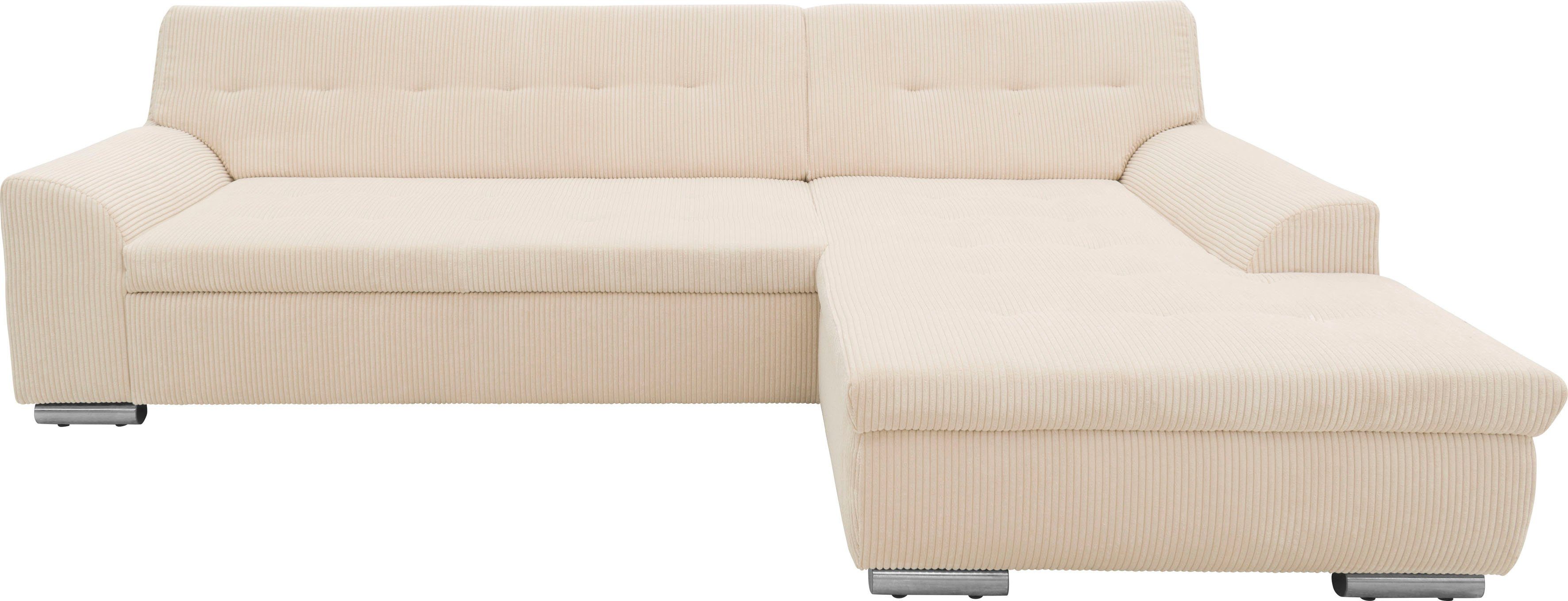 DOMO collection Hoekbank Treviso veel bekledingen, ook in cord, L-vorm, B/D/H: 267/80/83 cm optioneel met slaapbank functie, incl. sierkussens, hoogwaardig doorgestikt patroon
