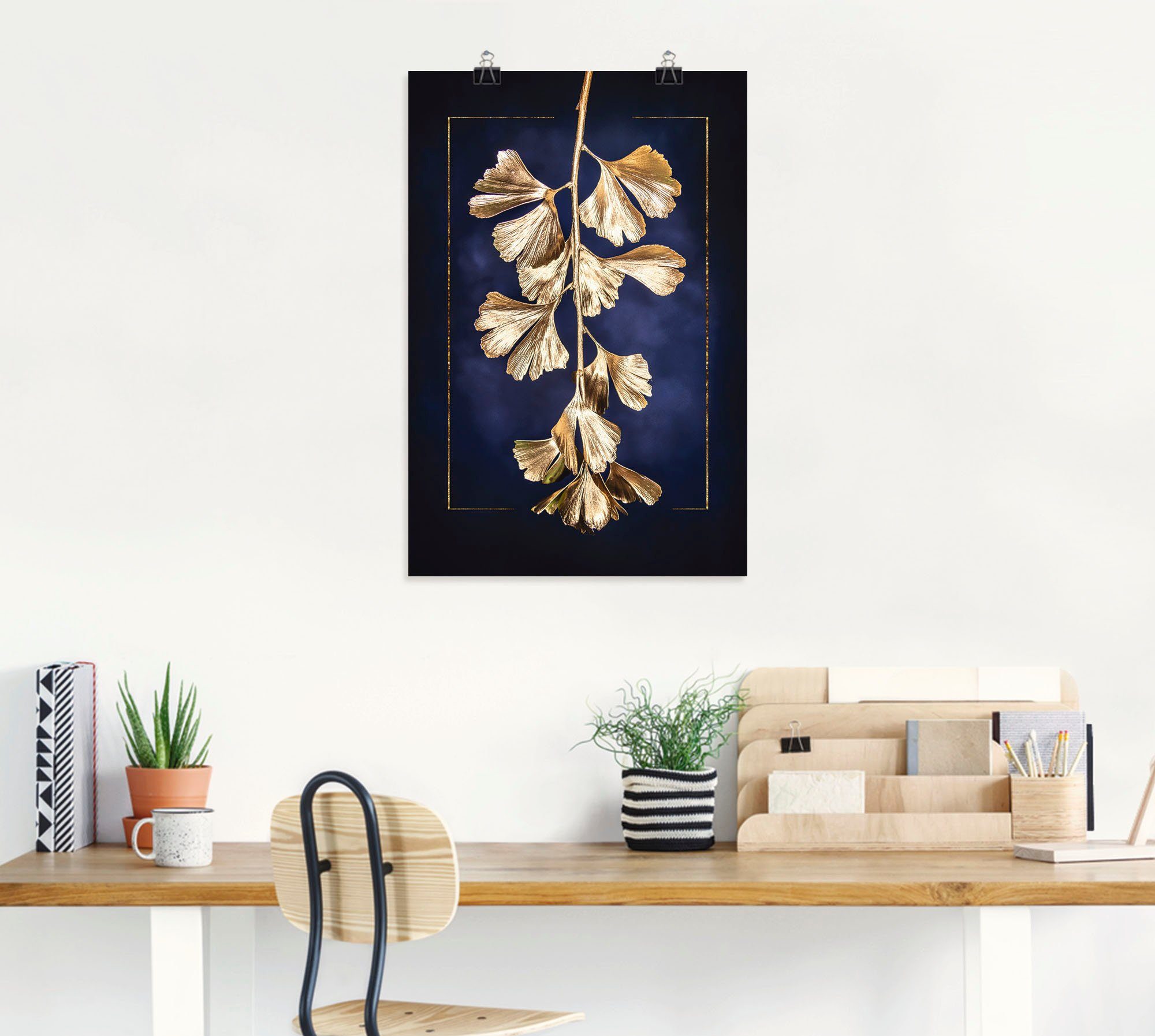 Artland Artprint Goudkleurige gingko als artprint op linnen, poster in verschillende formaten maten