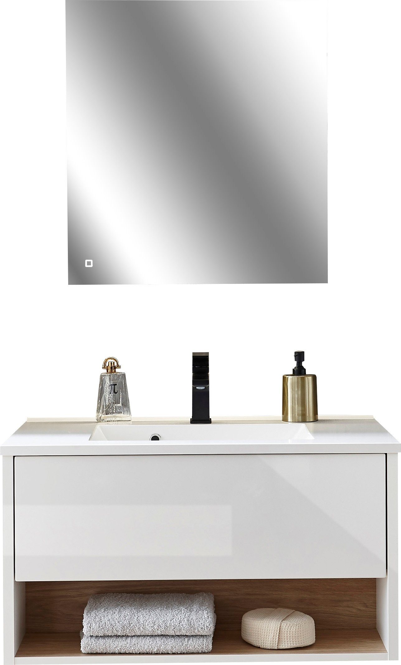 Places of Style Badkamerserie Studio Line, bad in modern ontwerp, 2-delig badkamer Wastafel en spiegel, in twee kleuren beschikbaar, veel opbergruimte (2-delig)