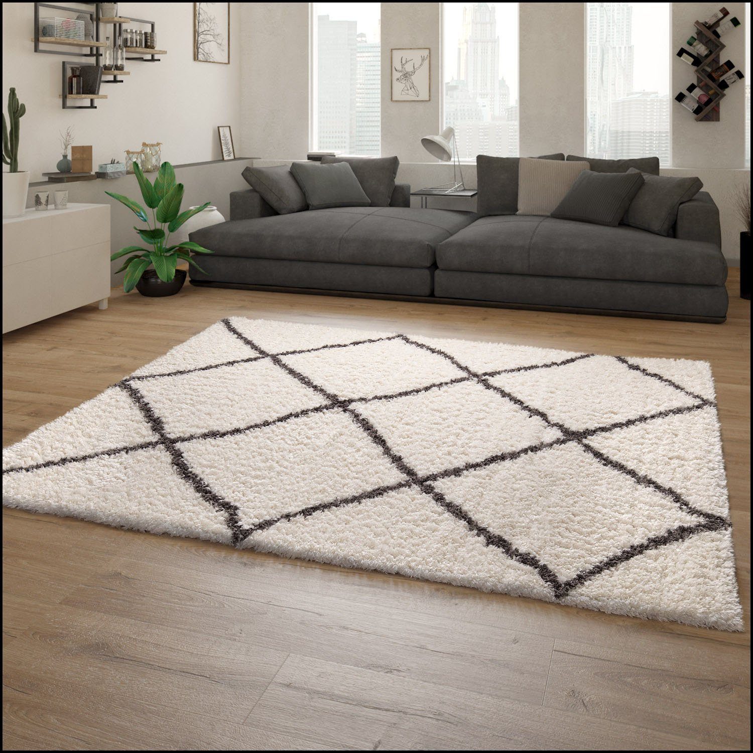 Paco Home Hoogpolig vloerkleed Maghreb 79 Ruitmotief, Scandinavisch design, heerlijk zacht