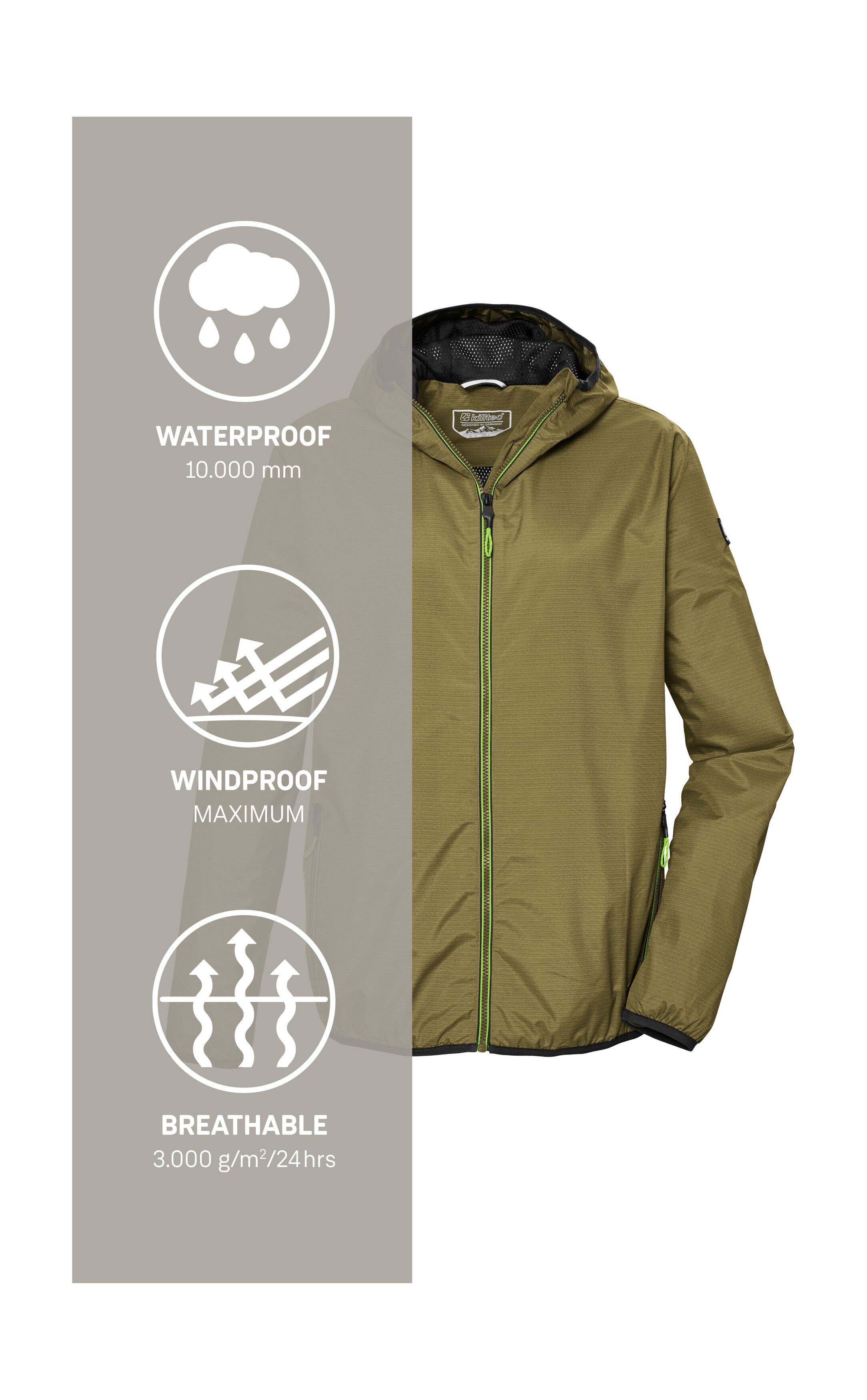 Killtec Outdoorjack KOS 112 MN JCKT Lichte, waterdichte, ademende jas, PFAS-vrij, gerecycled