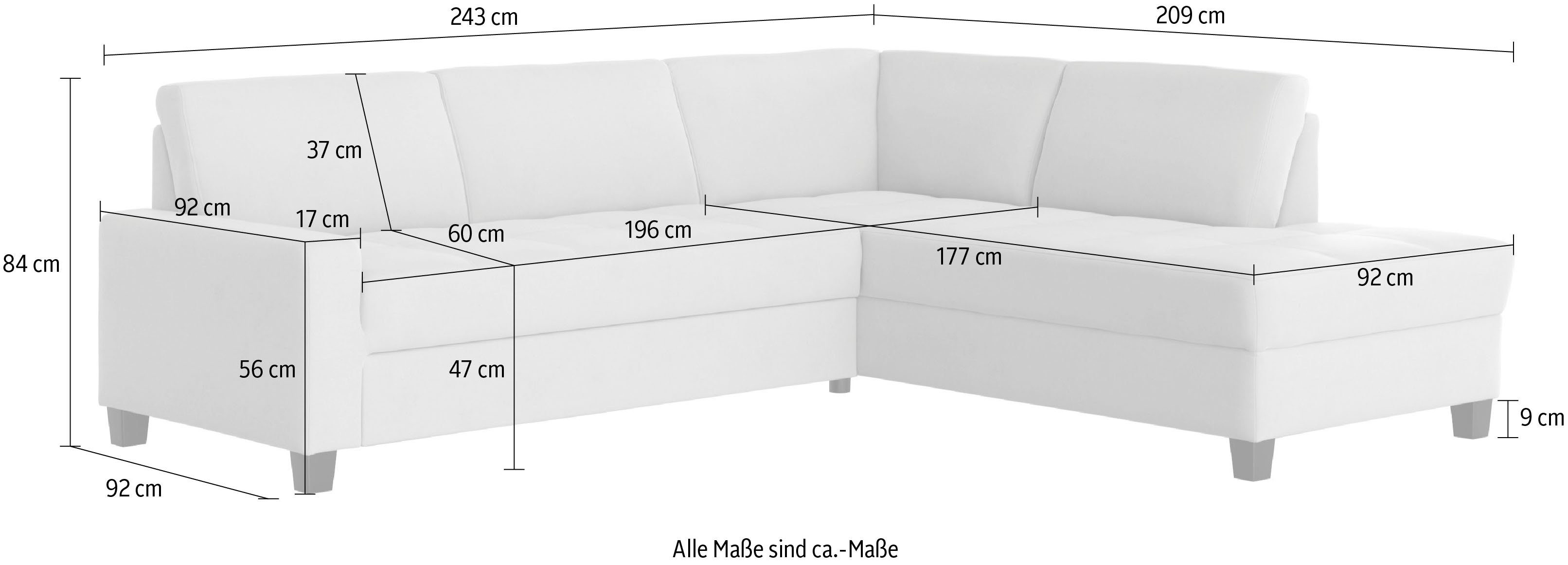 DOMO collection Hoekbank Florentina tijdloos en elegant, zitnaden als designelement, L-vorm keuze met slaapfunctie, met contrastnaad, comfortabele zithoogte 47 cm